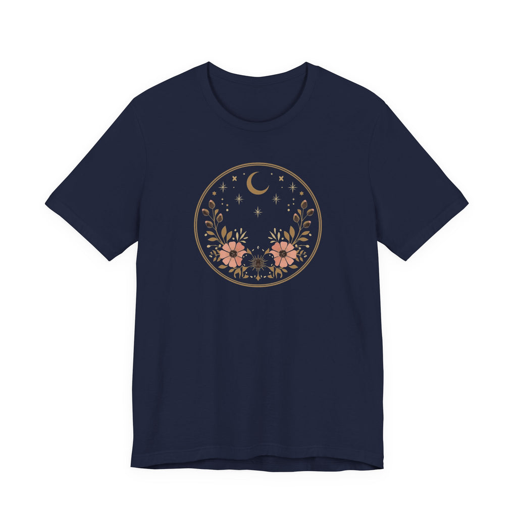 Minimal Celestial Floral Moon Graphic Tee