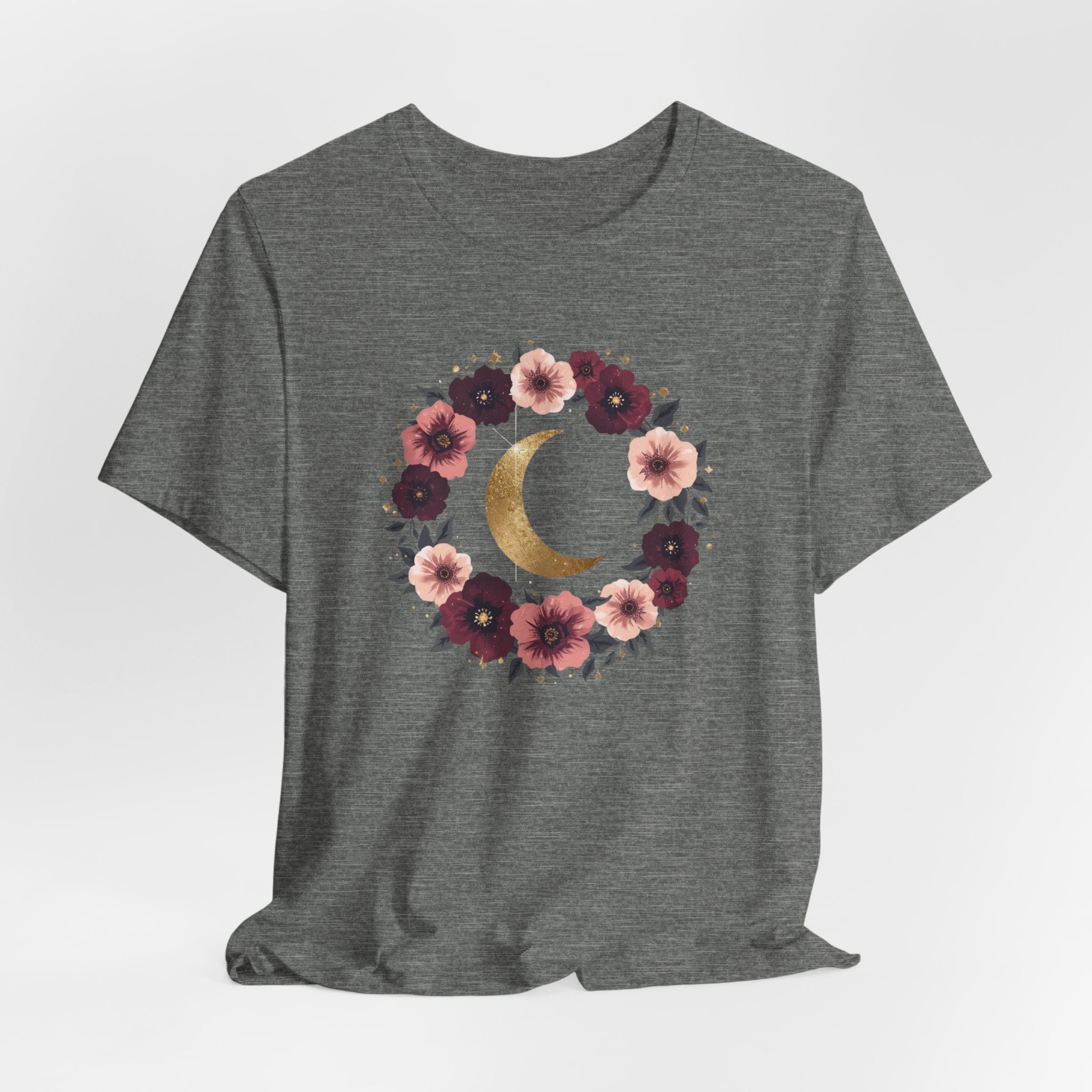 Golden Moon Floral Wreath Graphic T-Shirt