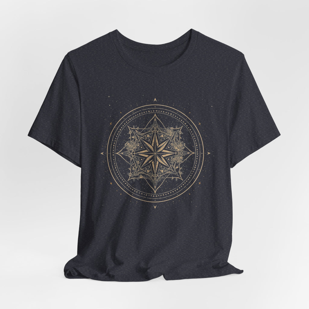 Celestial Compass Rose Floral Mandala Graphic T-Shirt