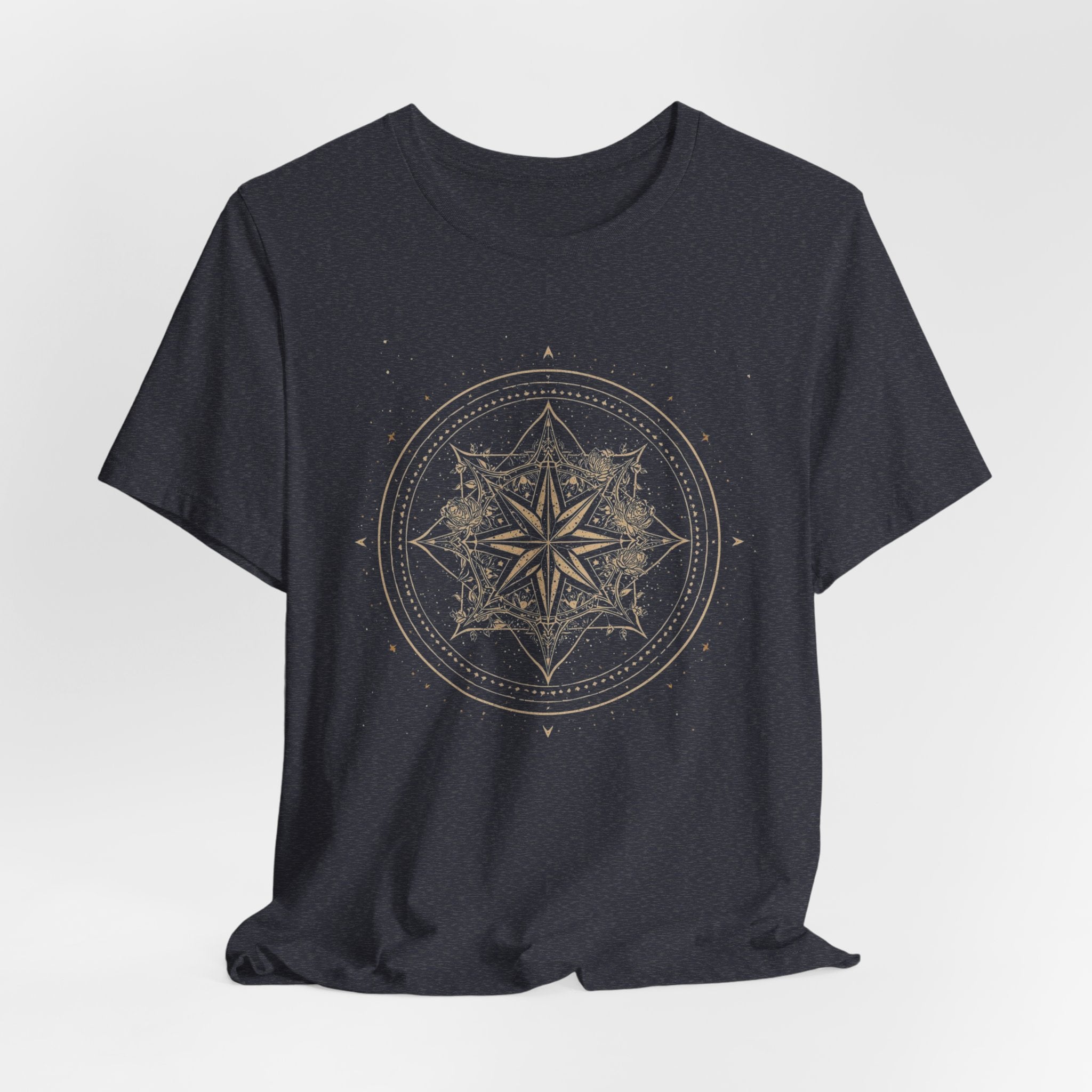 Celestial Compass Rose Floral Mandala Graphic T-Shirt