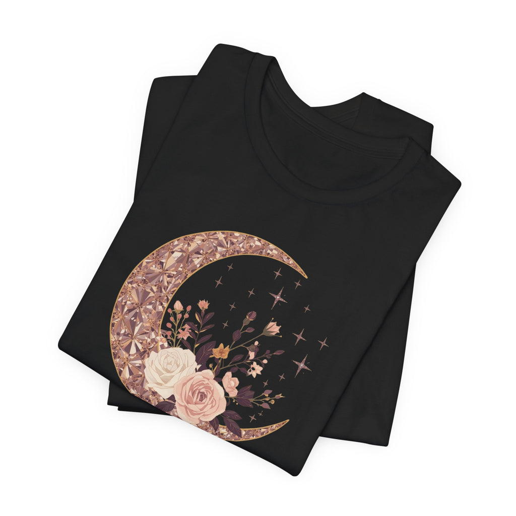 Rose Gold Celestial Moon Floral Graphic T-Shirt