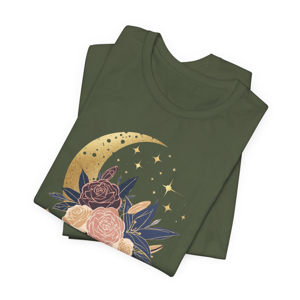 Golden Moon & Roses Celestial Graphic T-Shirt