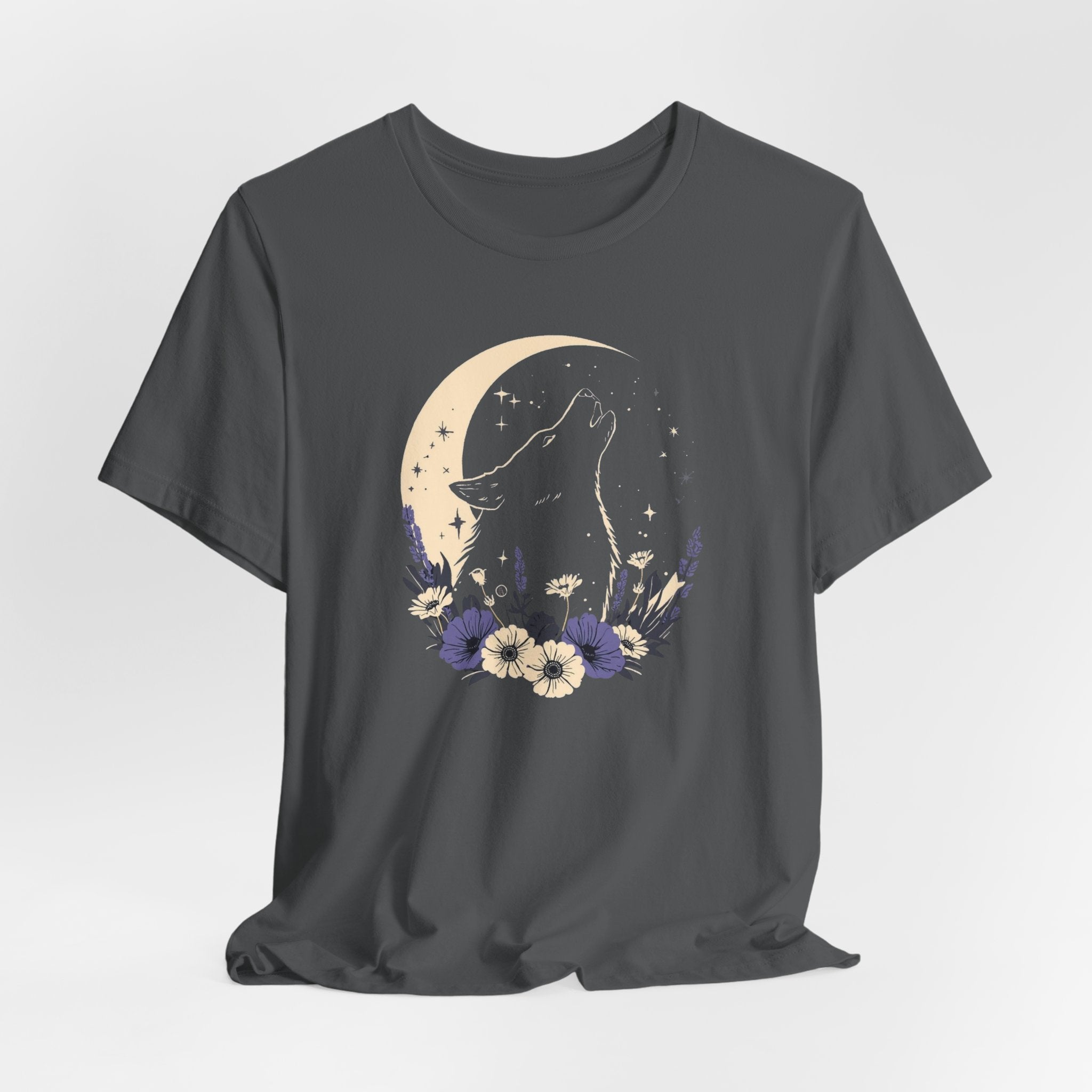 Moonlit Wolf Wildflower Graphic T-Shirt