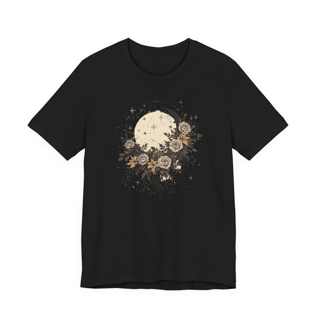 Celestial Moon & Roses Graphic T-Shirt