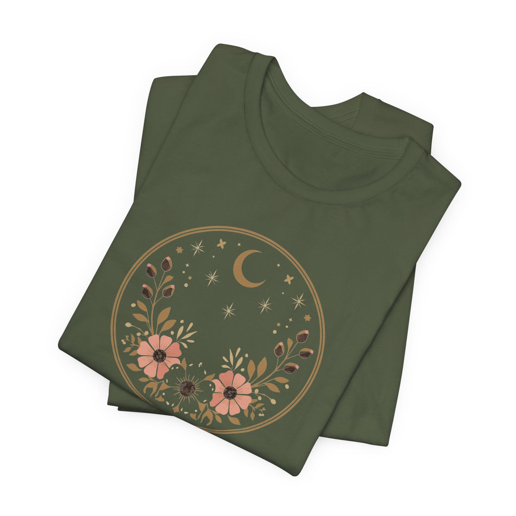Minimal Celestial Floral Moon Graphic Tee