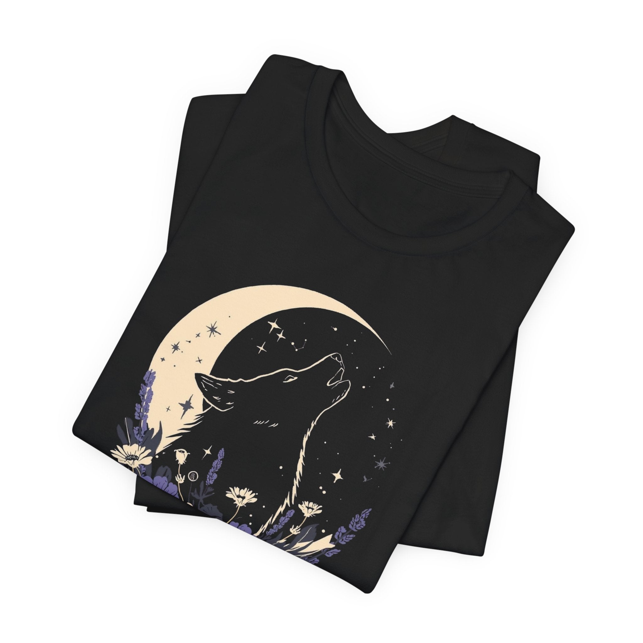 Moonlit Wolf Wildflower Graphic T-Shirt