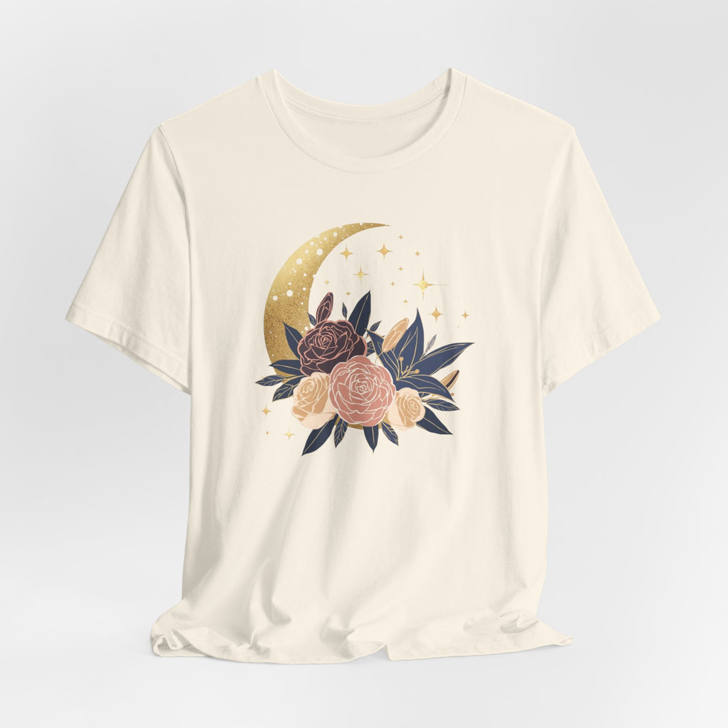 Golden Moon & Roses Celestial Graphic T-Shirt