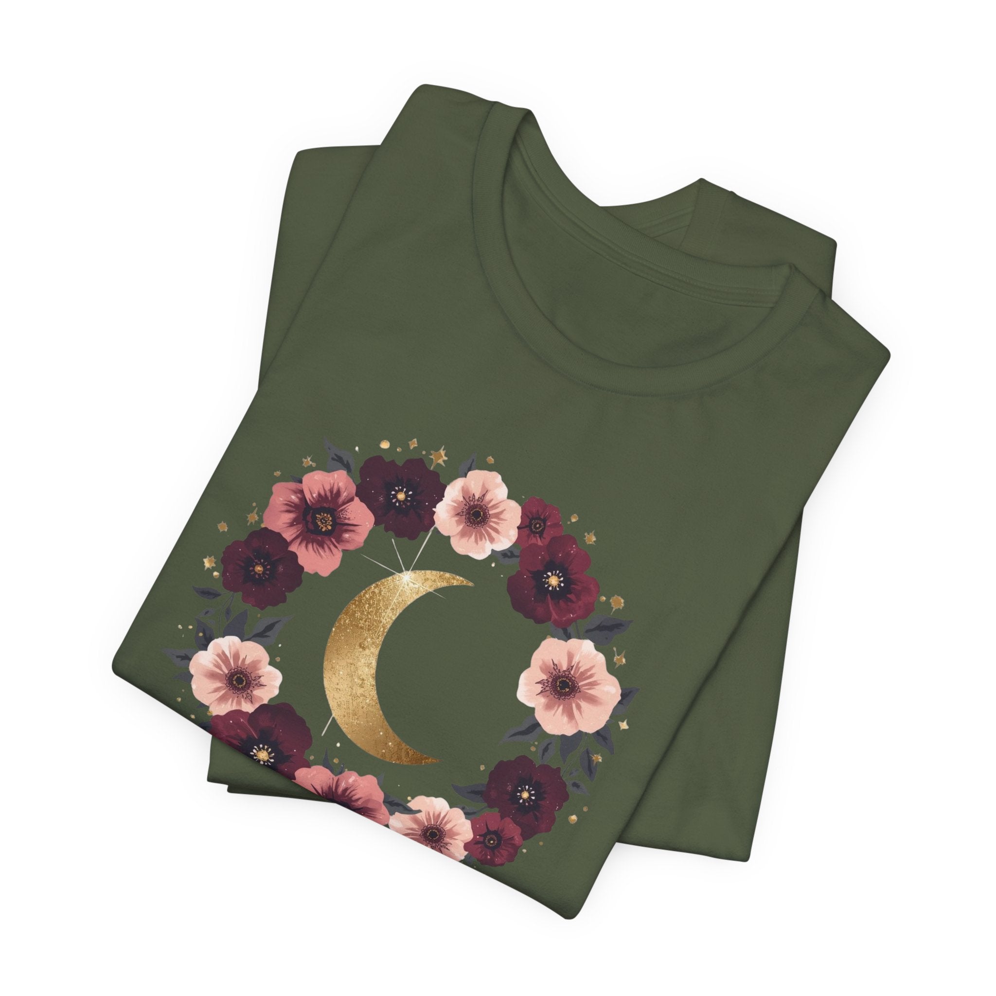 Golden Moon Floral Wreath Graphic T-Shirt
