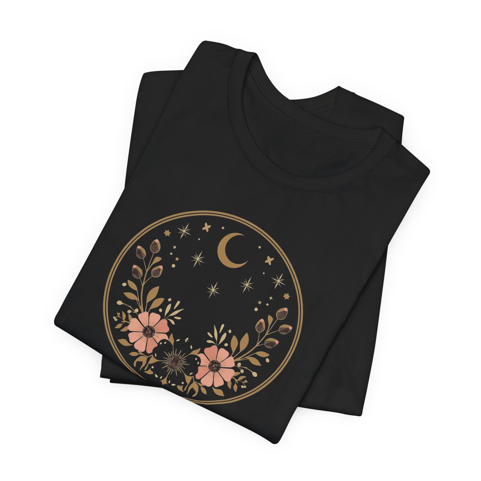 Minimal Celestial Floral Moon Graphic Tee