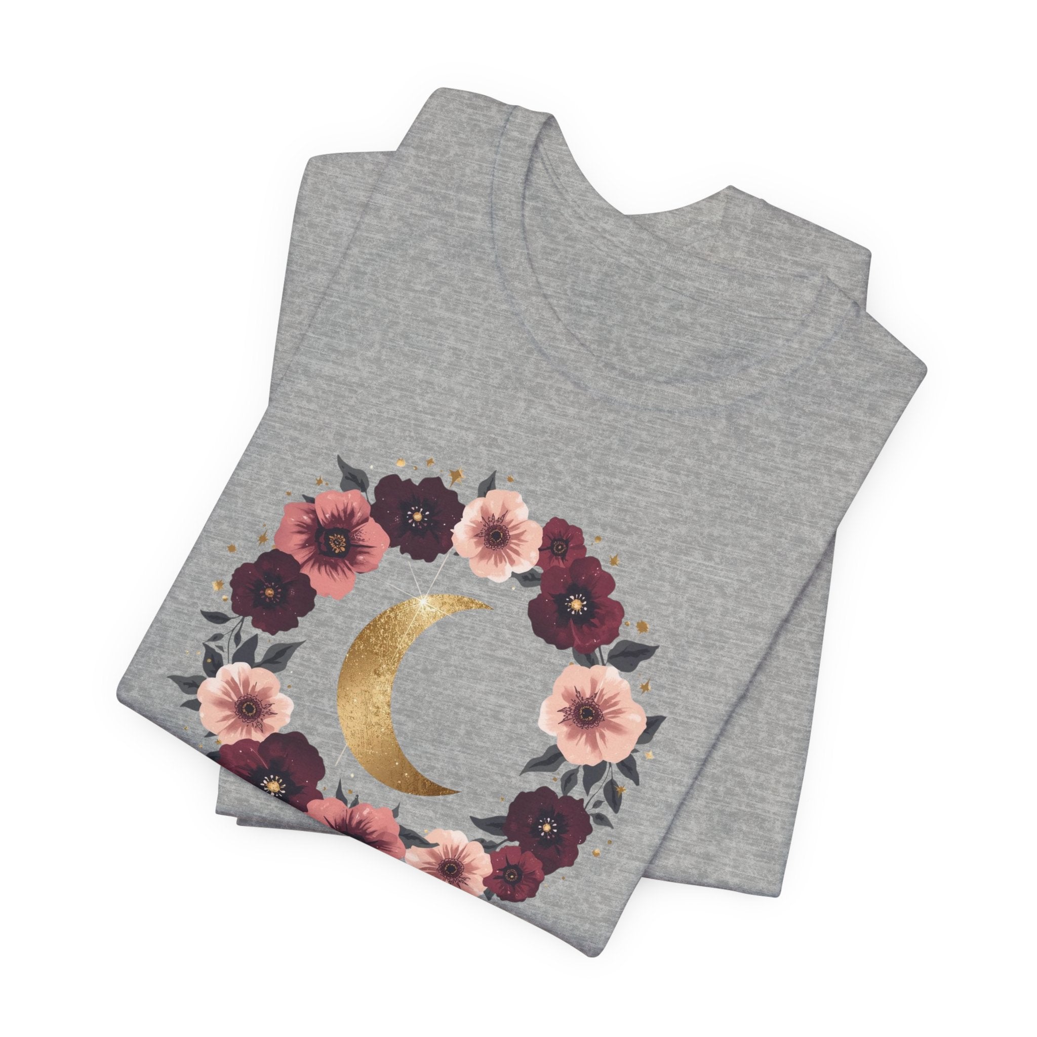 Golden Moon Floral Wreath Graphic T-Shirt