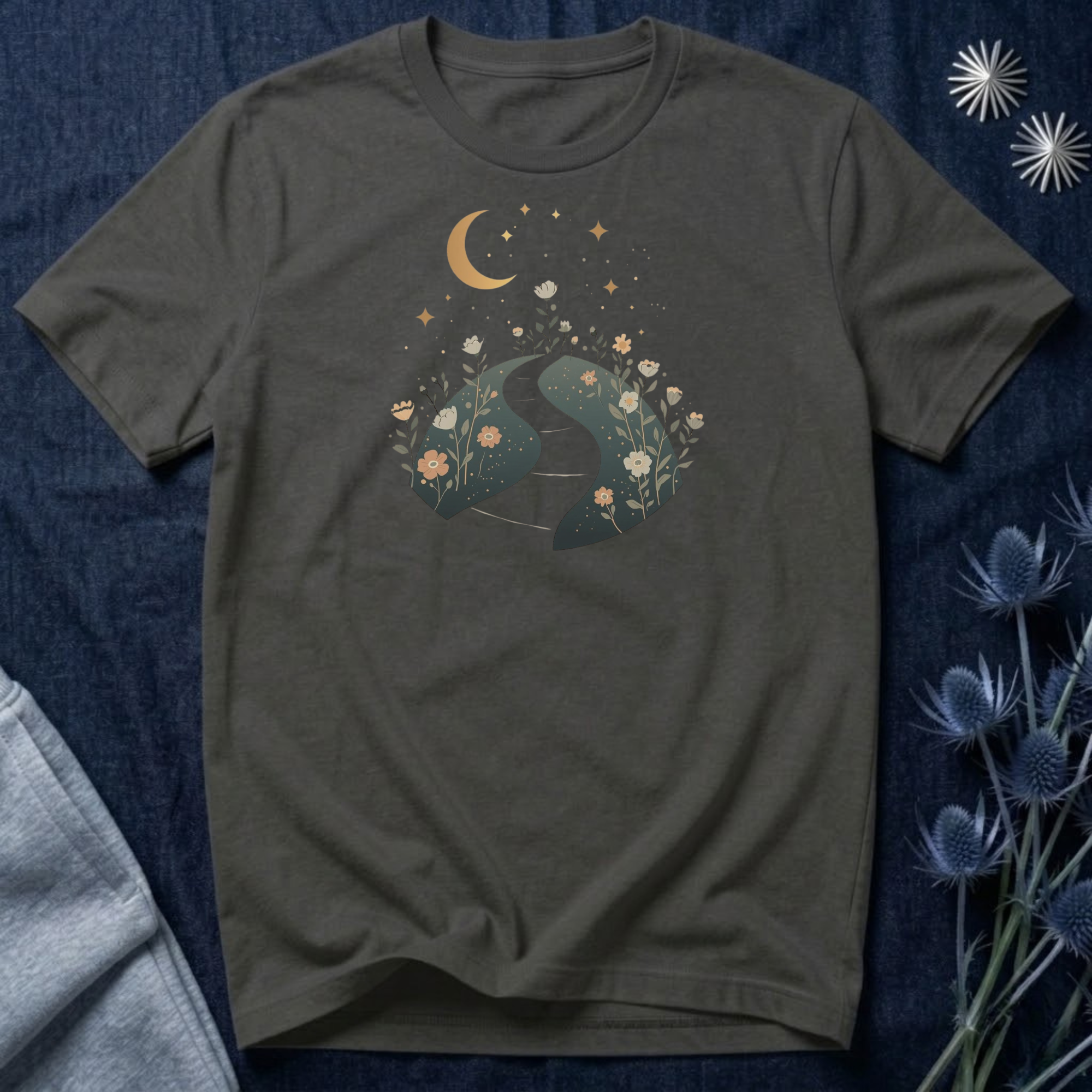 Moonlit Wildflower Path Graphic T-Shirt