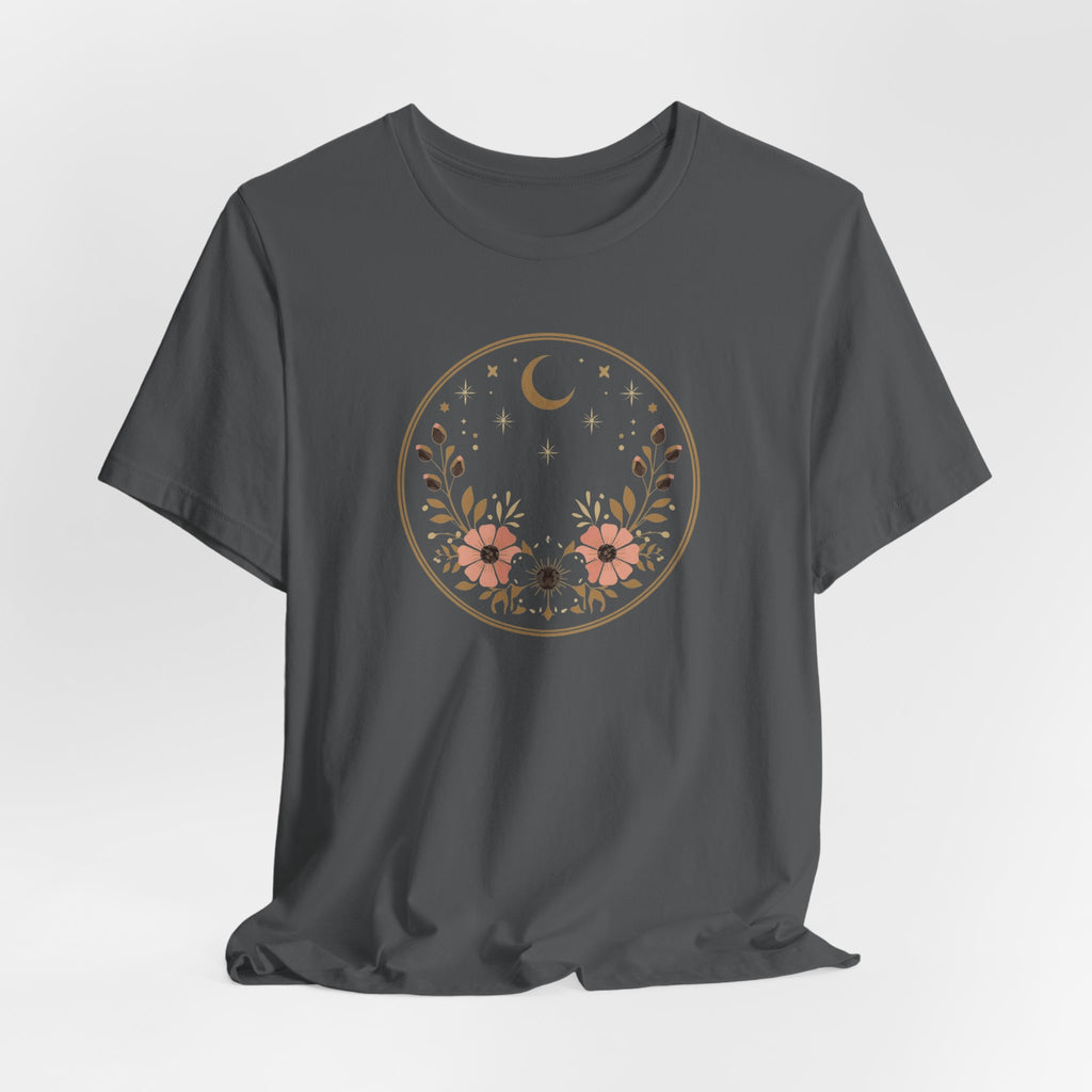 Minimal Celestial Floral Moon Graphic Tee