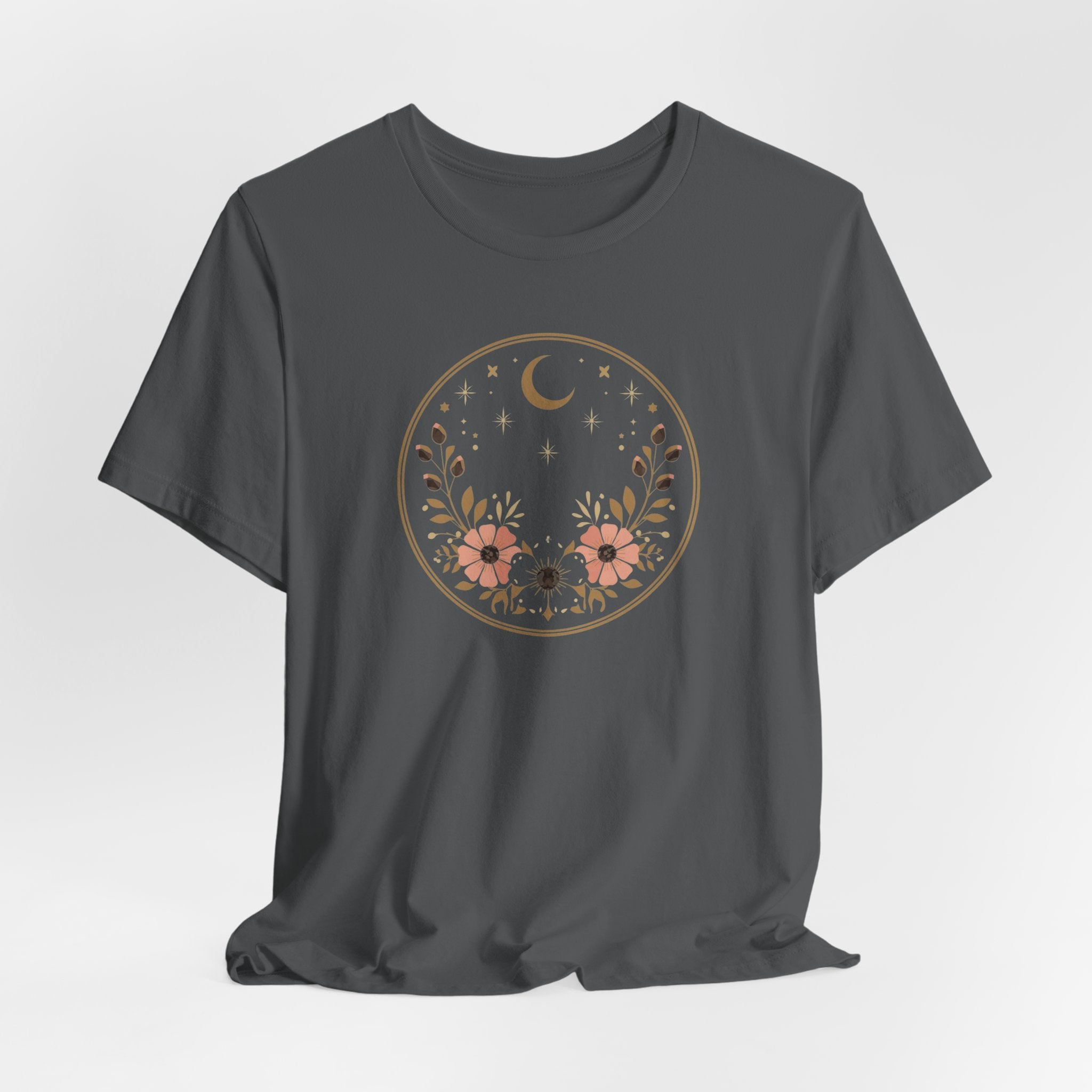 Minimal Celestial Floral Moon Graphic Tee