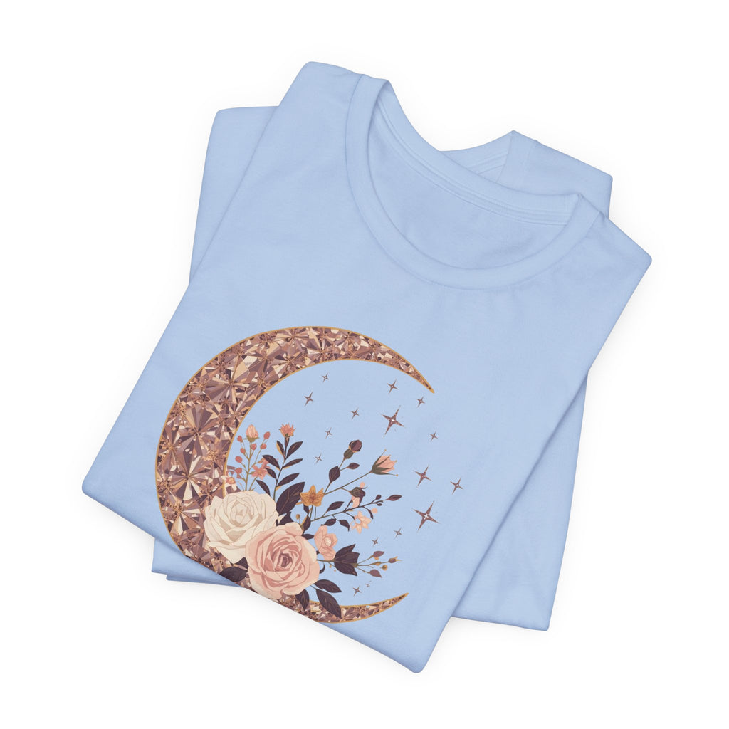 Rose Gold Celestial Moon Floral Graphic T-Shirt