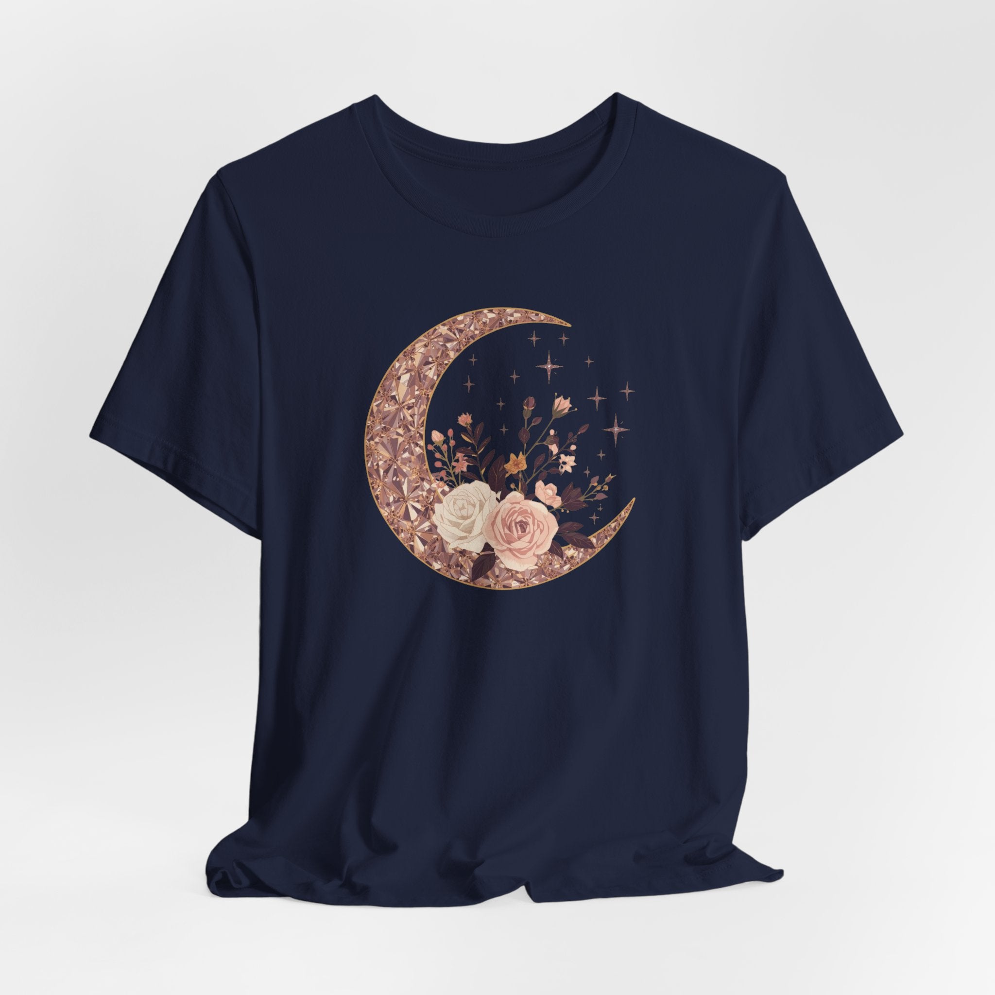 Rose Gold Celestial Moon Floral Graphic T-Shirt