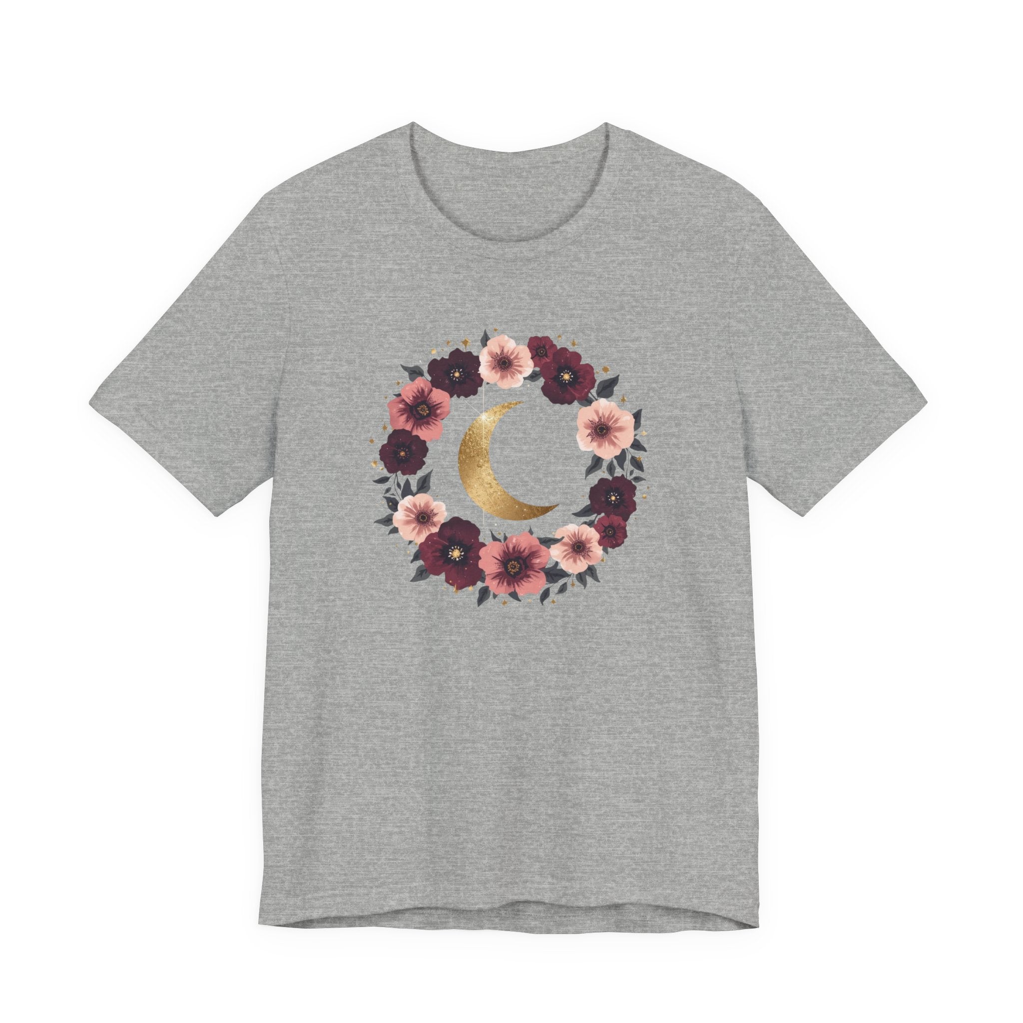 Golden Moon Floral Wreath Graphic T-Shirt