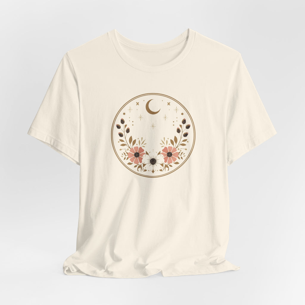 Minimal Celestial Floral Moon Graphic Tee