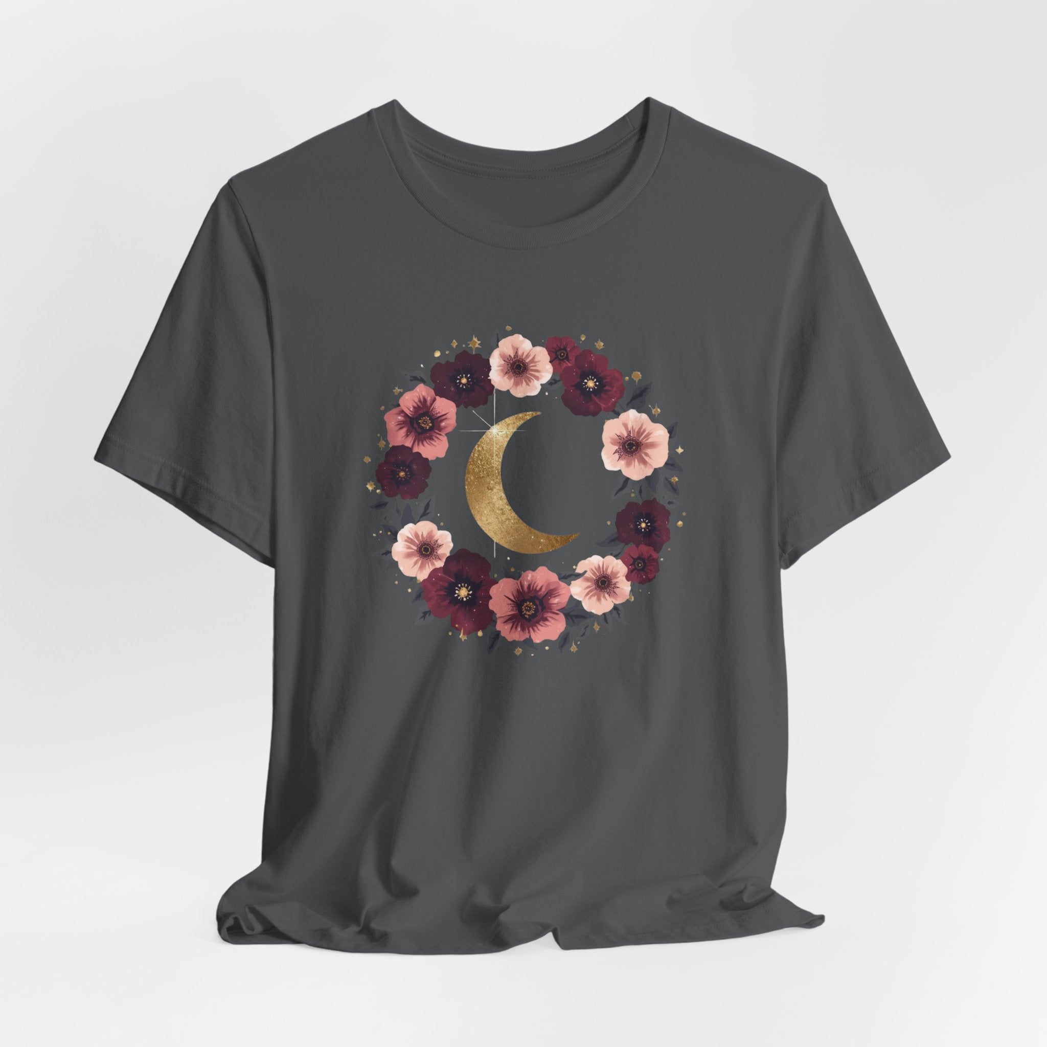 Golden Moon Floral Wreath Graphic T-Shirt