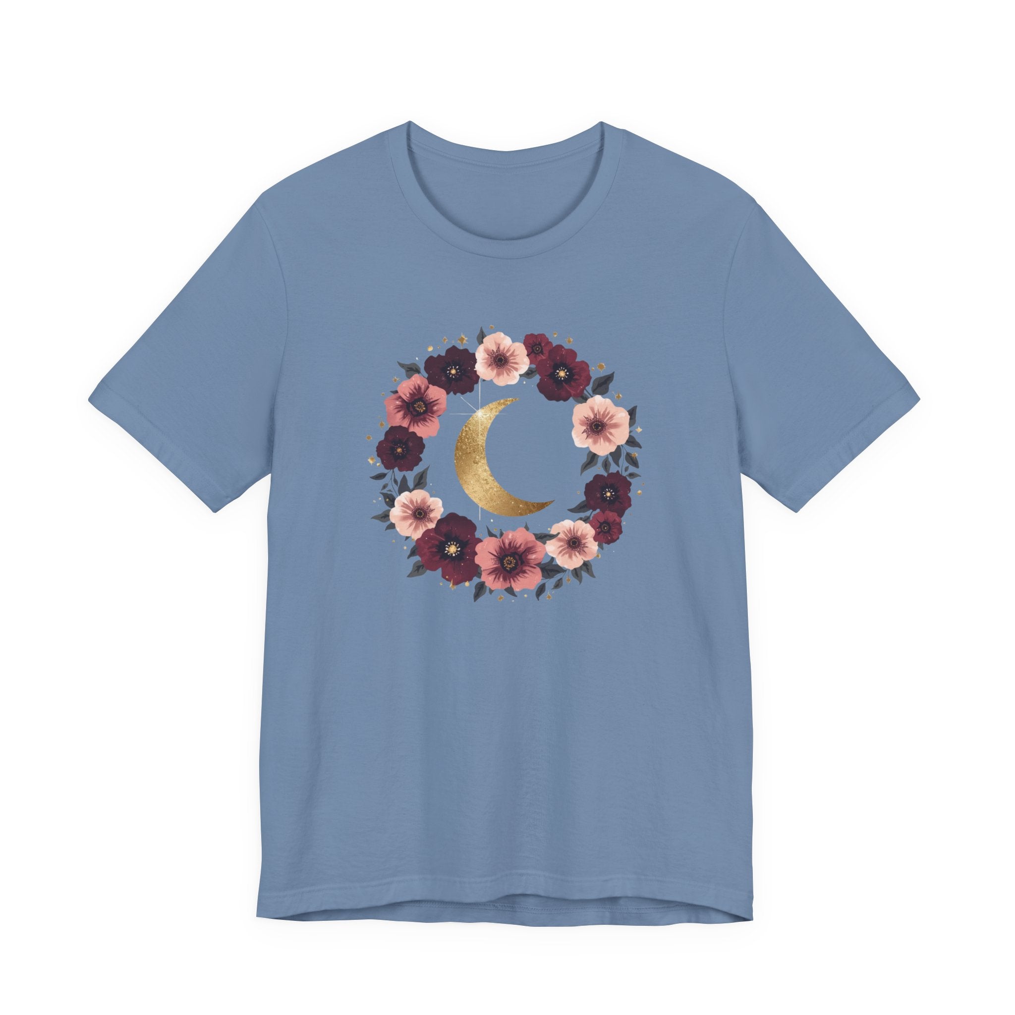 Golden Moon Floral Wreath Graphic T-Shirt