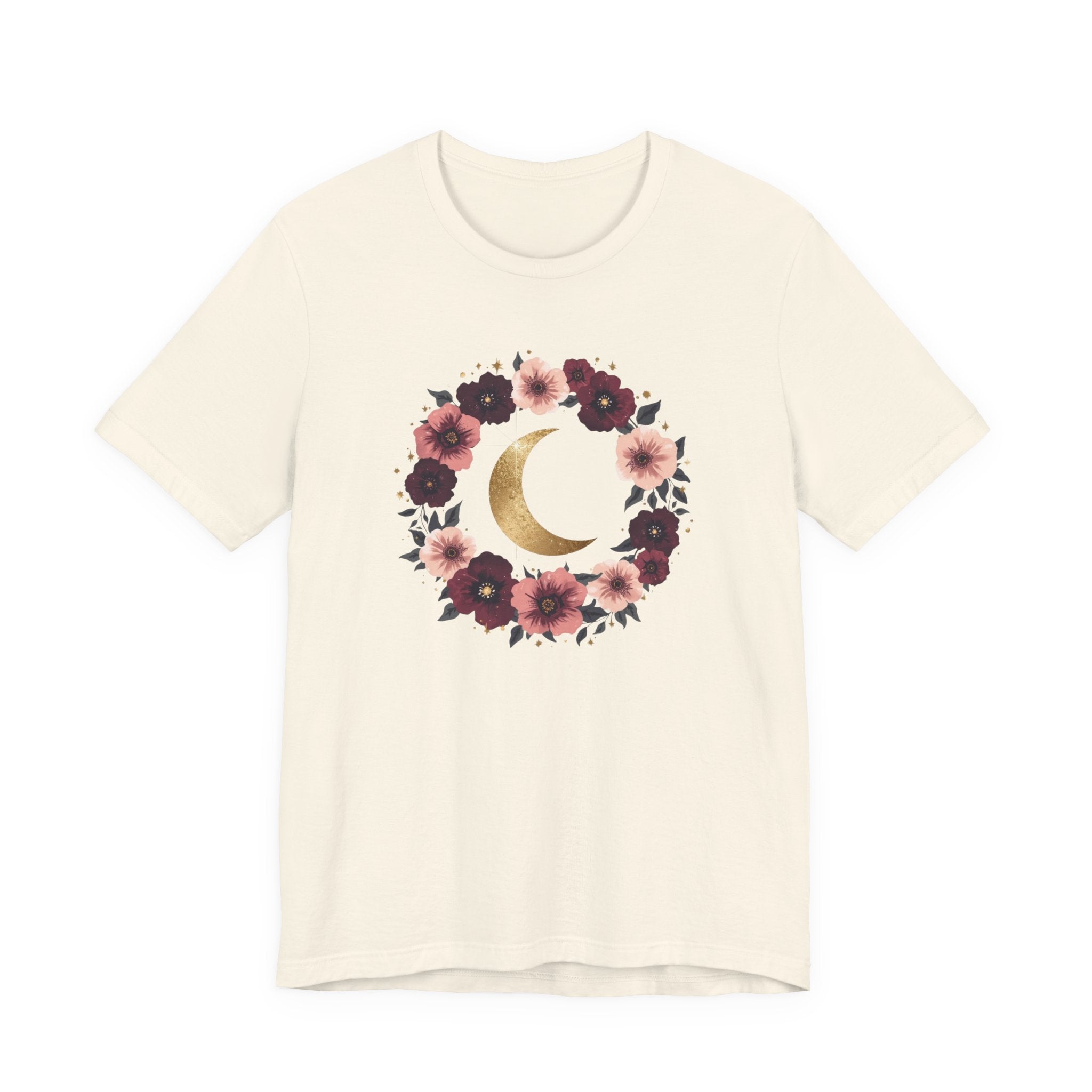 Golden Moon Floral Wreath Graphic T-Shirt