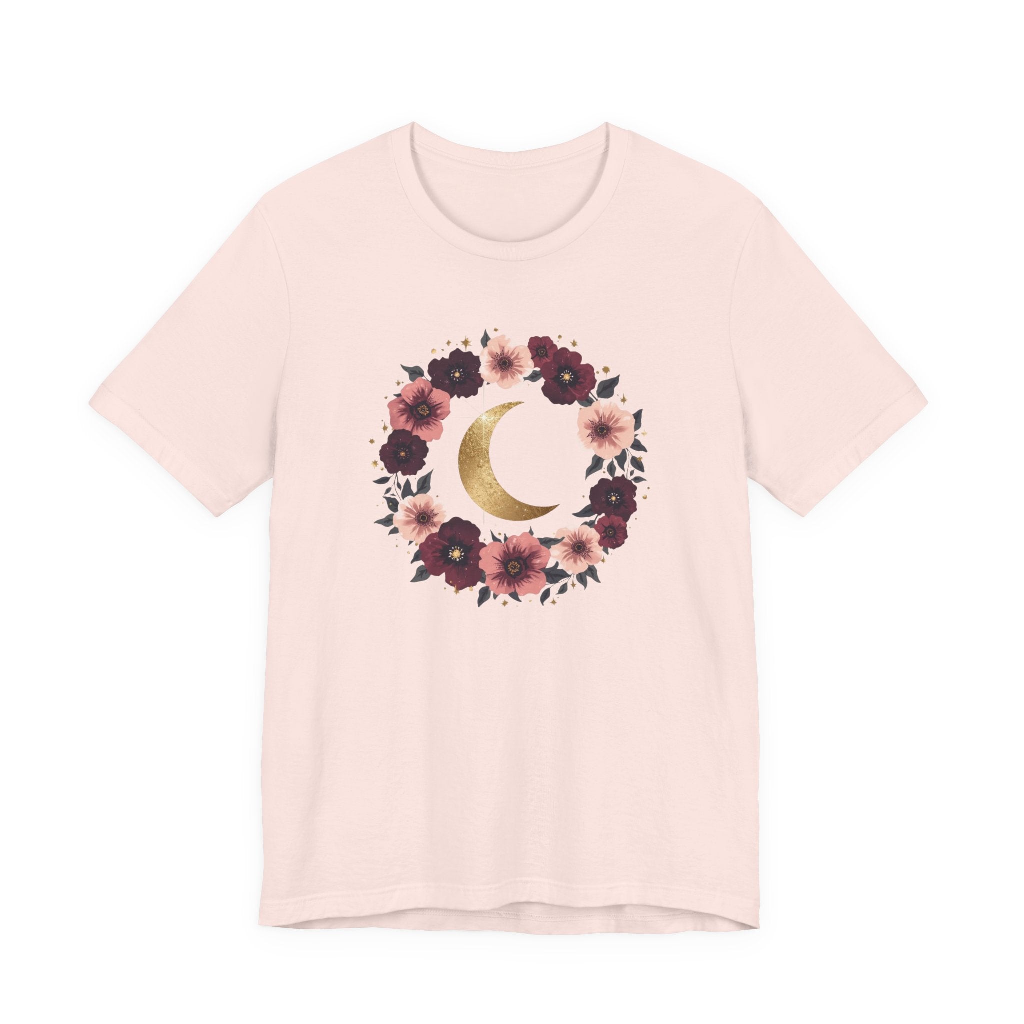 Golden Moon Floral Wreath Graphic T-Shirt