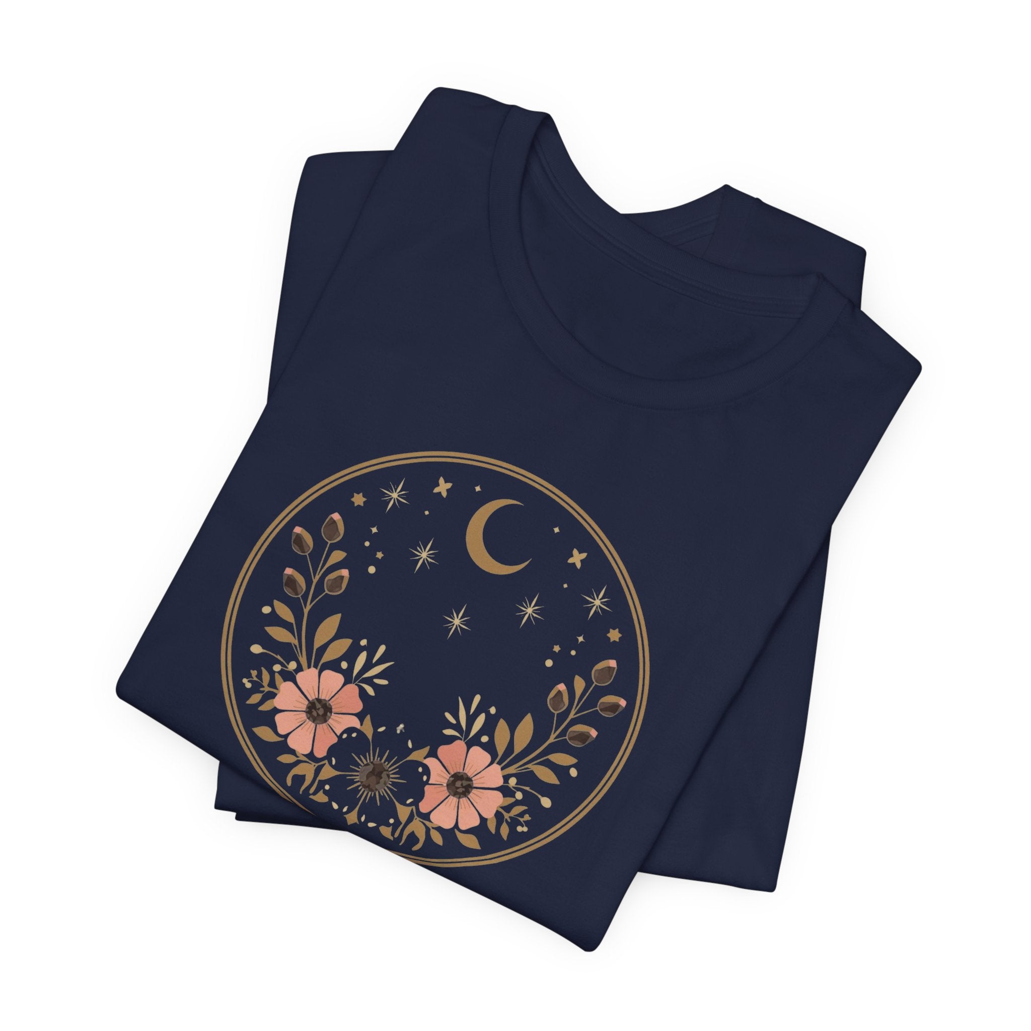 Minimal Celestial Floral Moon Graphic Tee