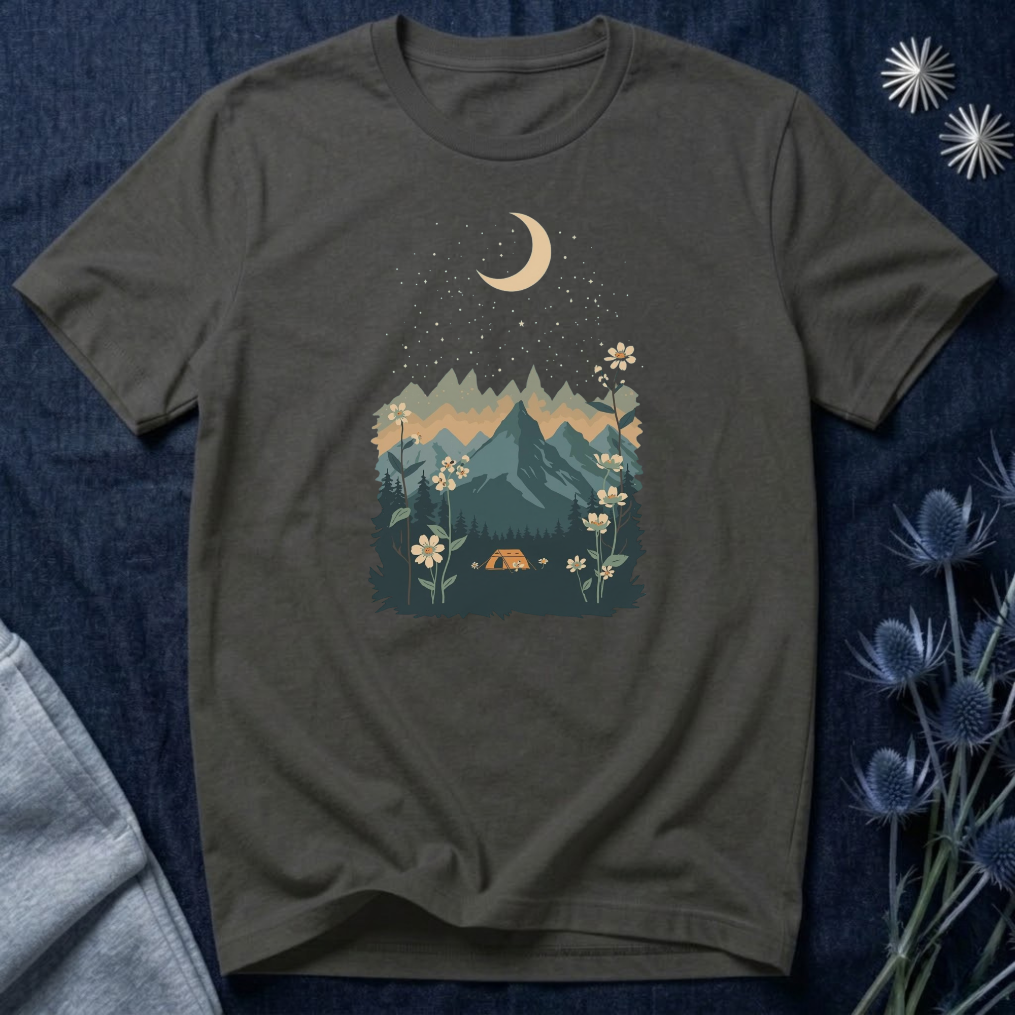 Moonlit Mountain Camping Graphic T-Shirt