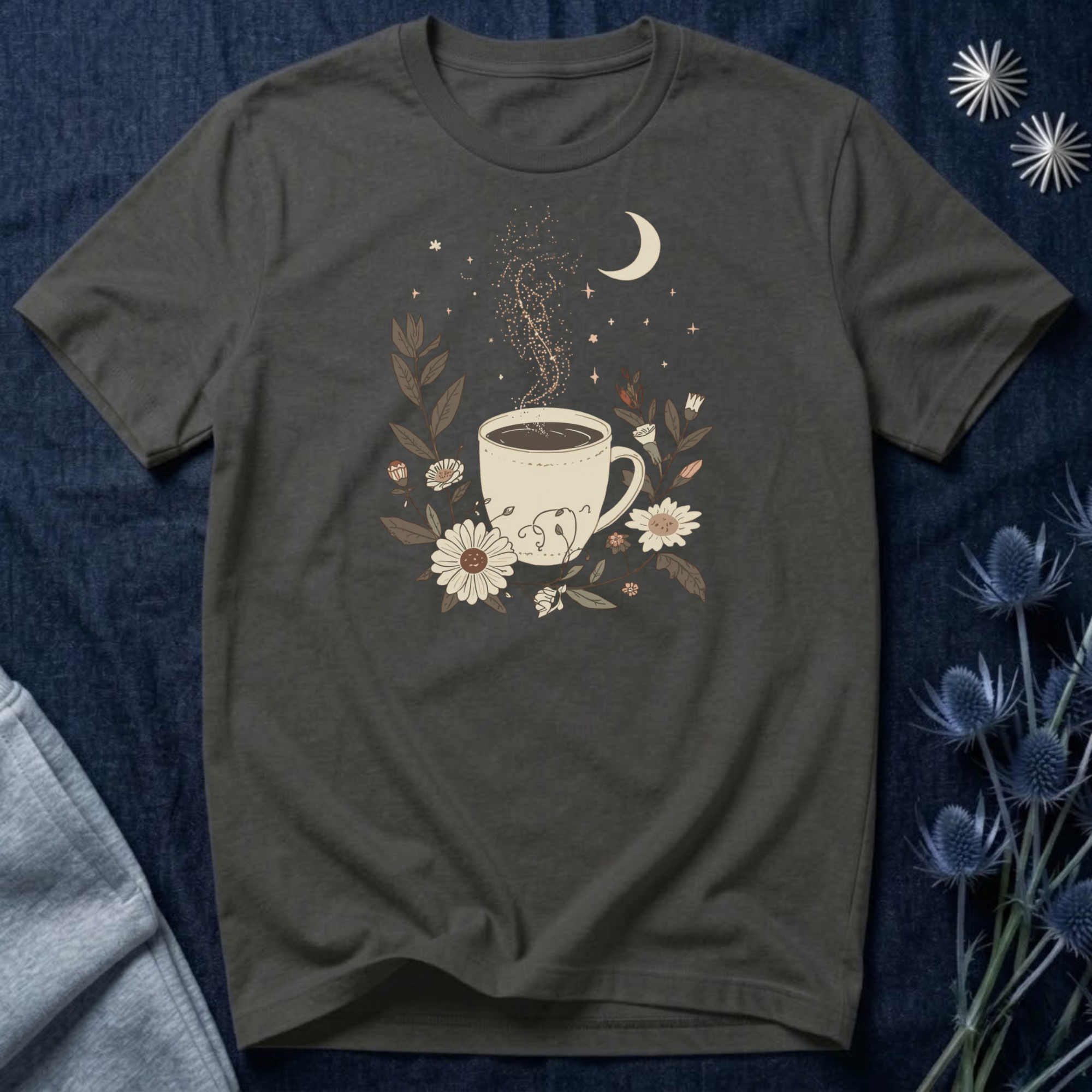 Moonlit Coffee & Wildflower Graphic T-Shirt