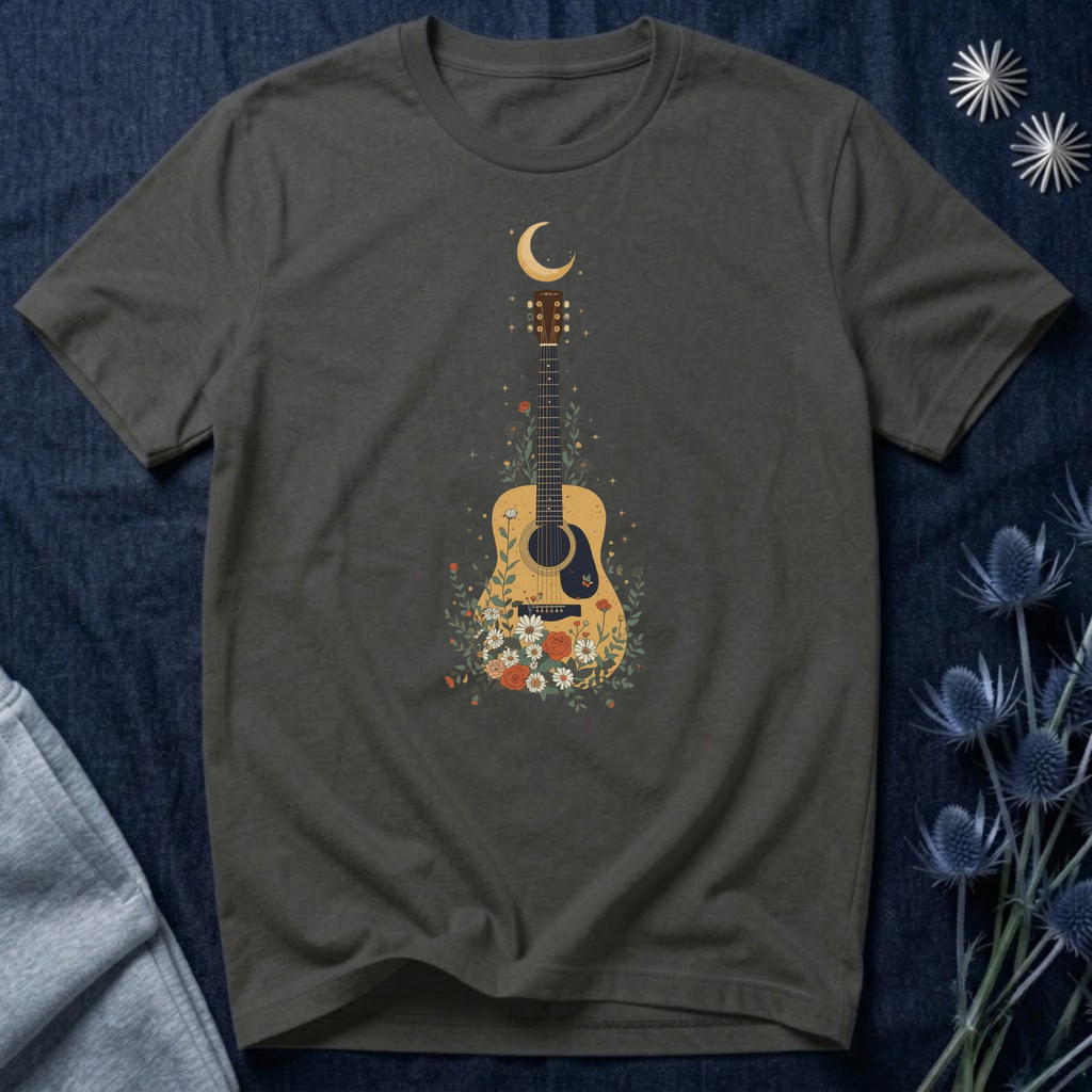 Celestial Floral Guitar Graphic T-Shirt