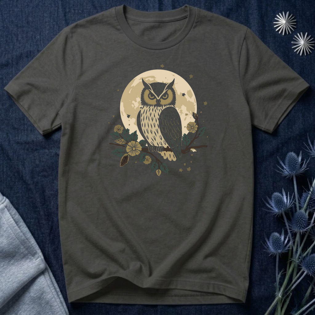 Moonlit Owl Botanical Graphic T-Shirt