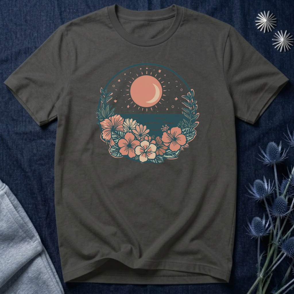Sunset Ocean Moon Floral T-Shirt