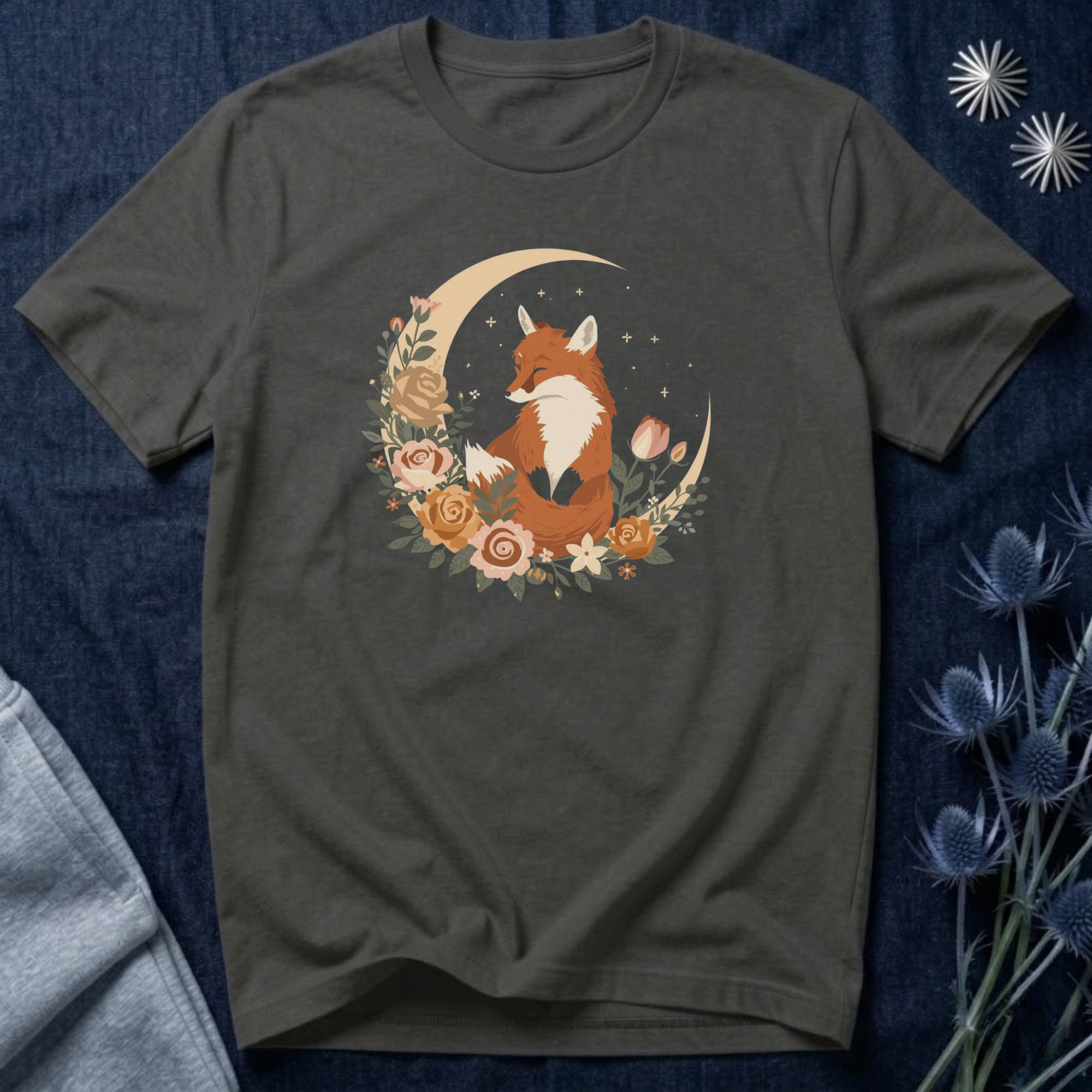 Crescent Moon and Wildflower Fox T-Shirt
