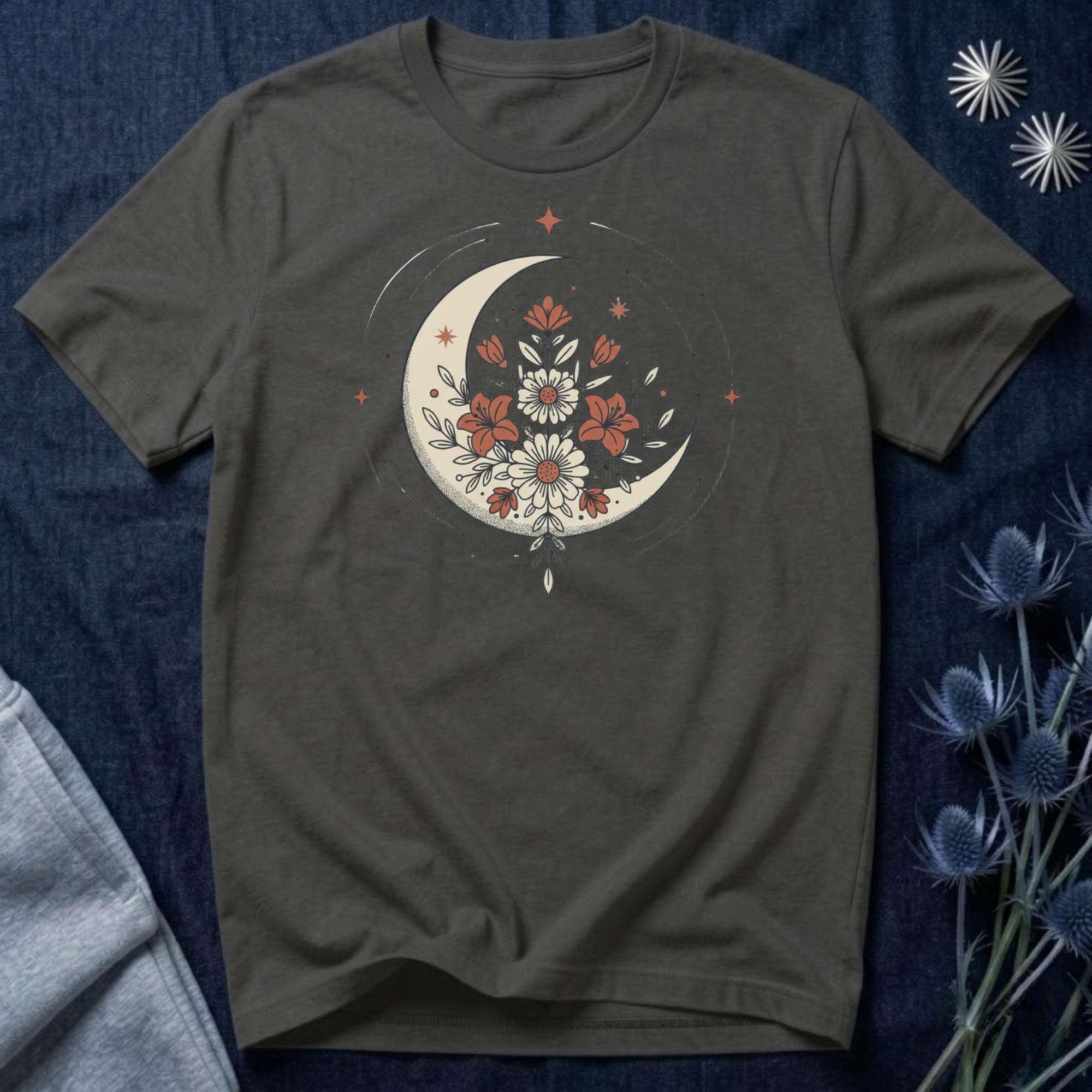 Crescent Moon and Flowers T-Shirt