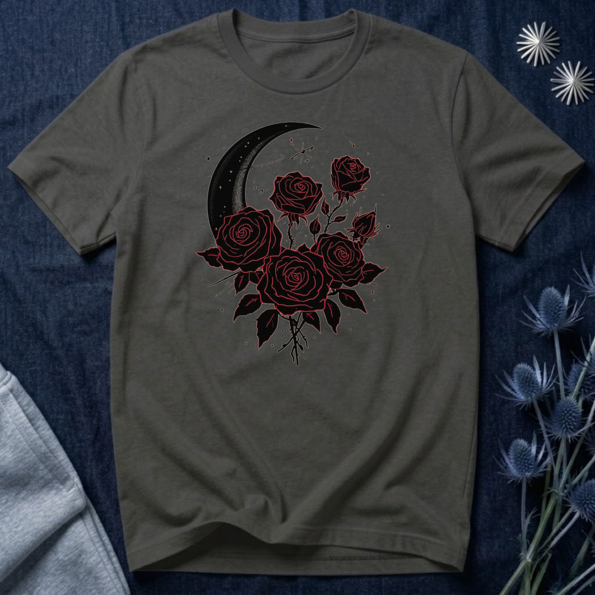 Gothic Moon and Roses T-Shirt
