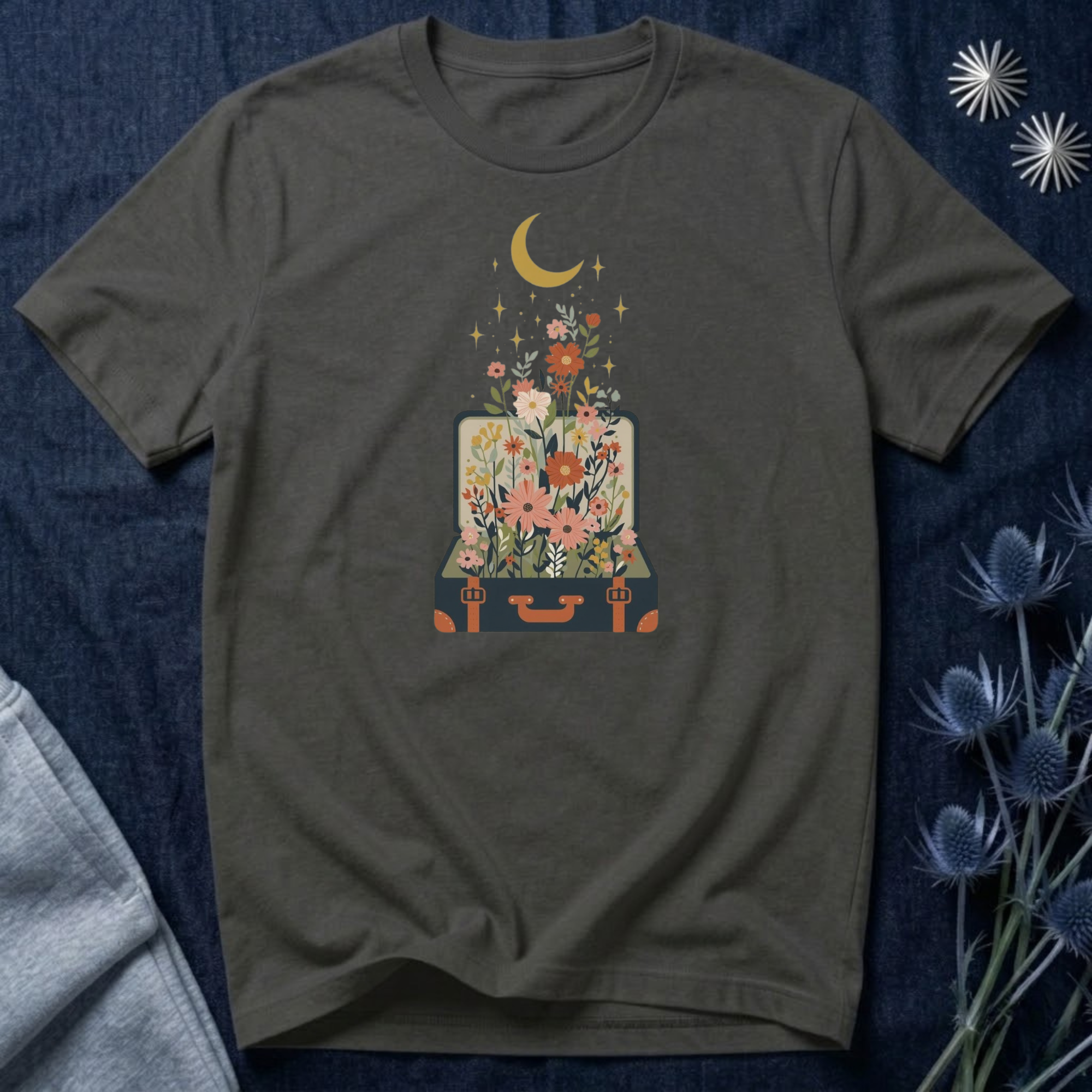 Blooming Suitcase Celestial Graphic T-Shirt