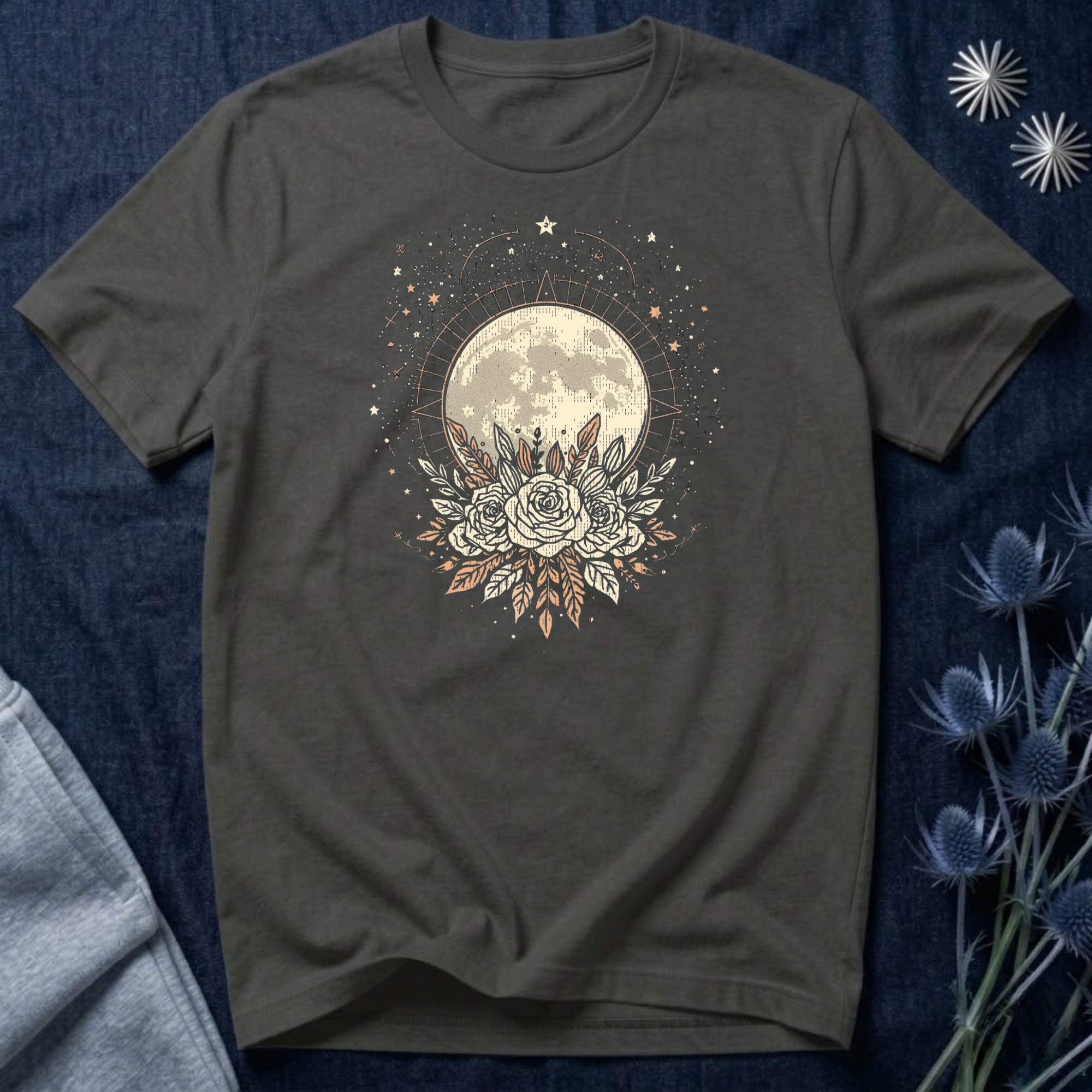 Full Moon & Flower Celestial Graphic T-Shirt