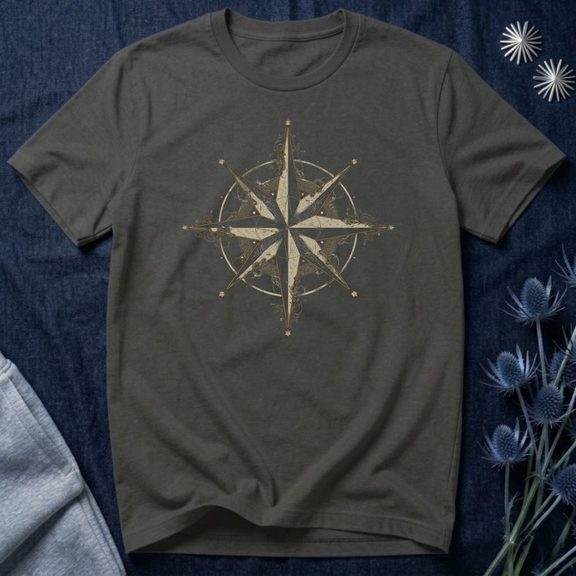 Ornate Celestial Compass Star Graphic T-Shirt