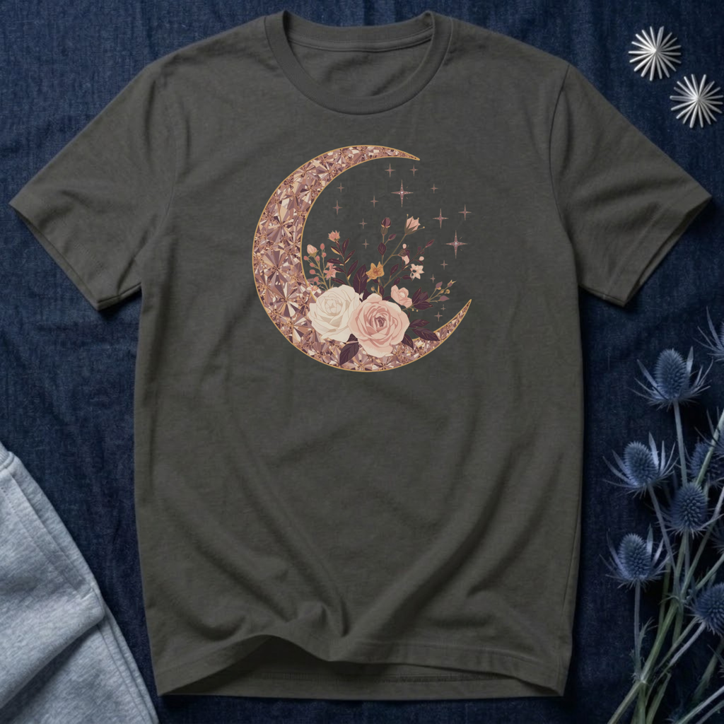 Rose Gold Celestial Moon Floral Graphic T-Shirt