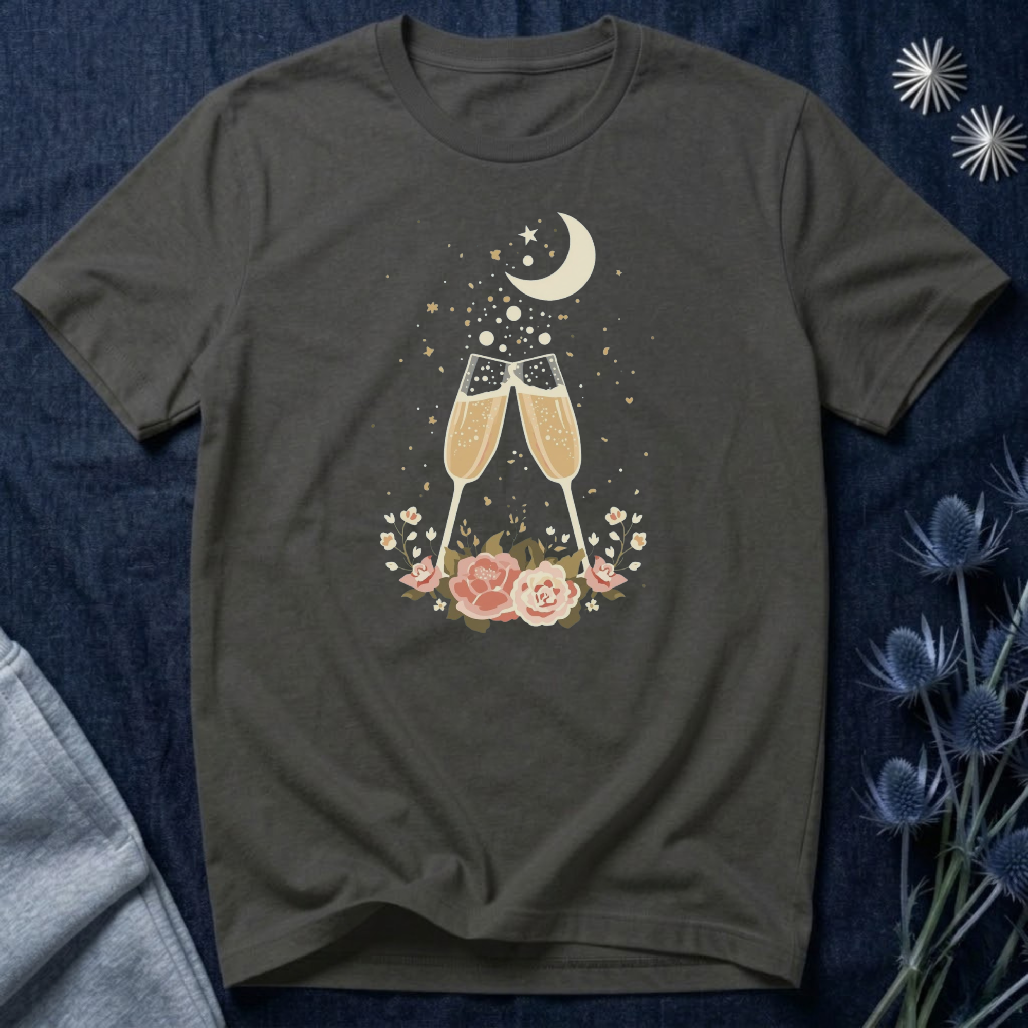 Celestial Champagne & Blush Florals Graphic T-Shirt