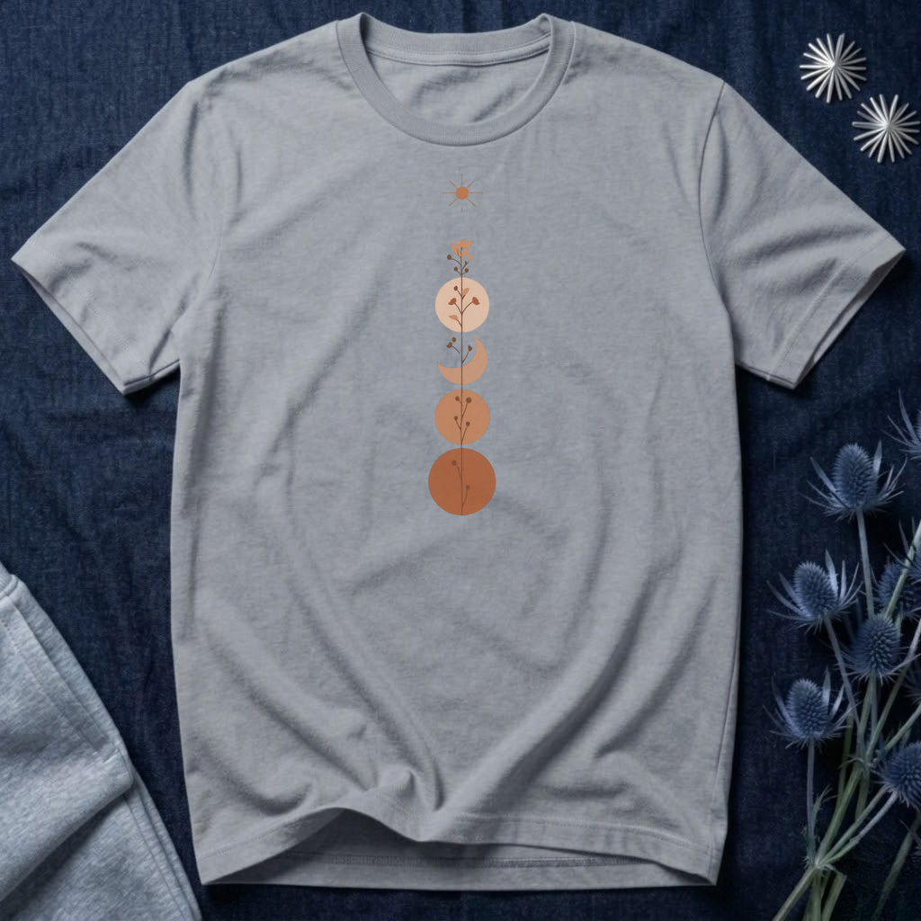 Warm Scandinavian Crescent Moon and Flowers T-Shirt