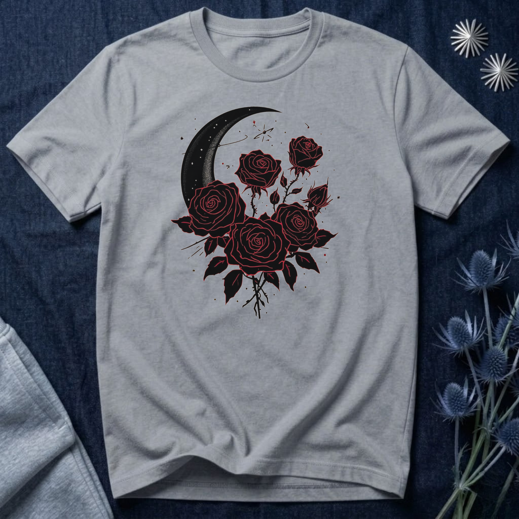 Gothic Moon and Roses T-Shirt