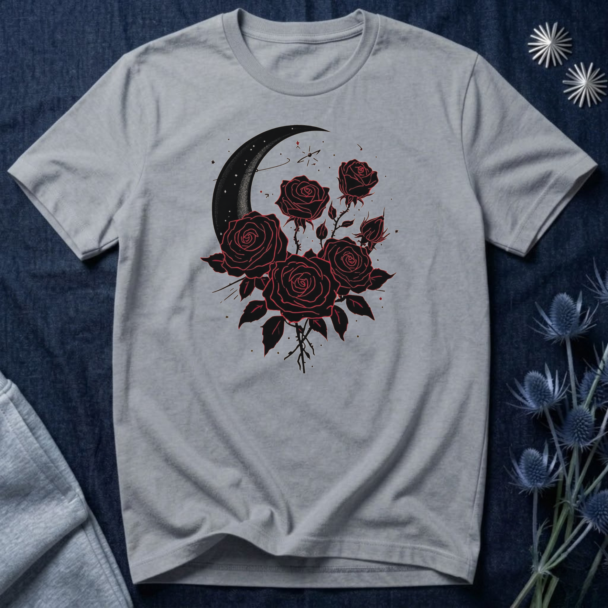 Gothic Moon and Roses T-Shirt