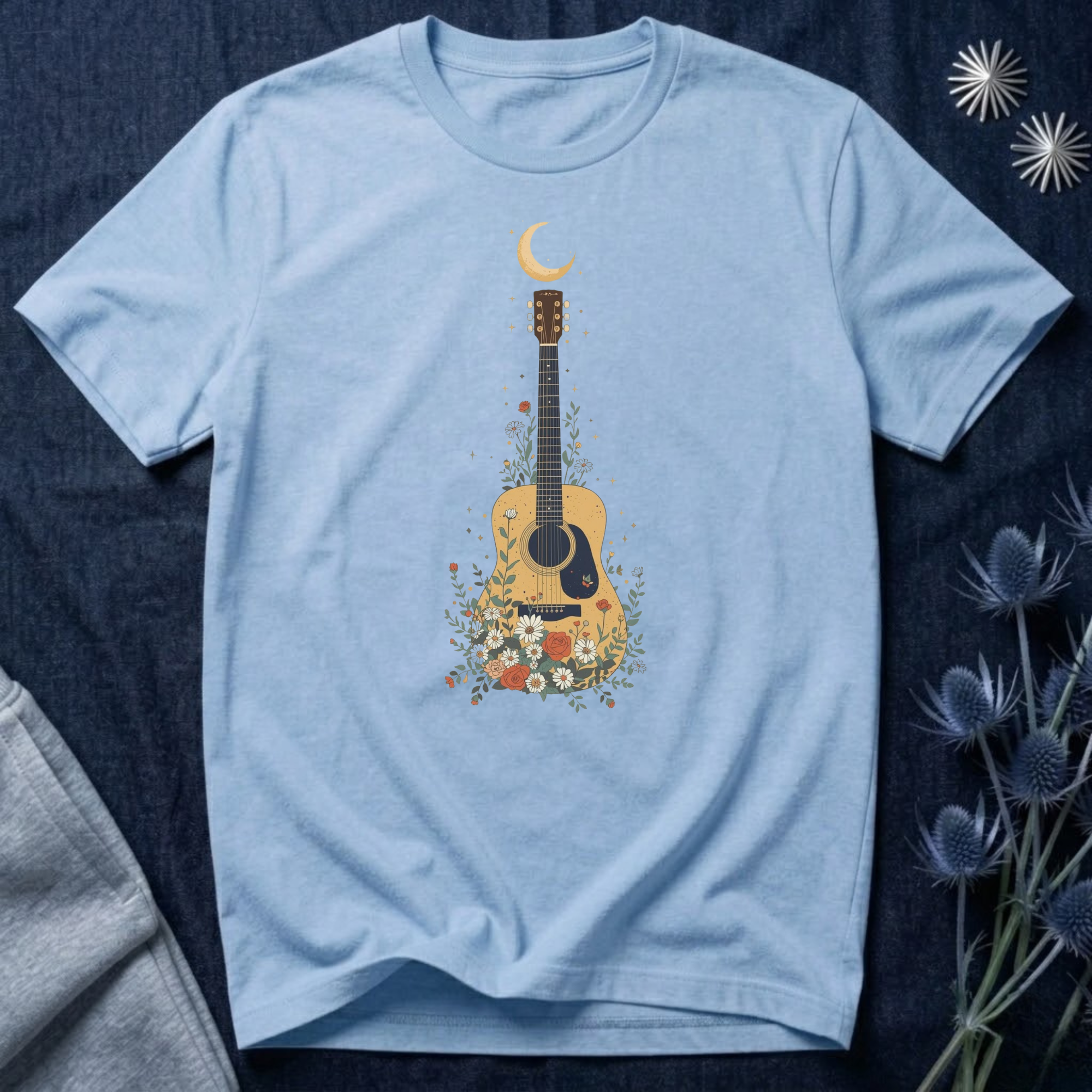 Celestial Floral Guitar Graphic T-Shirt