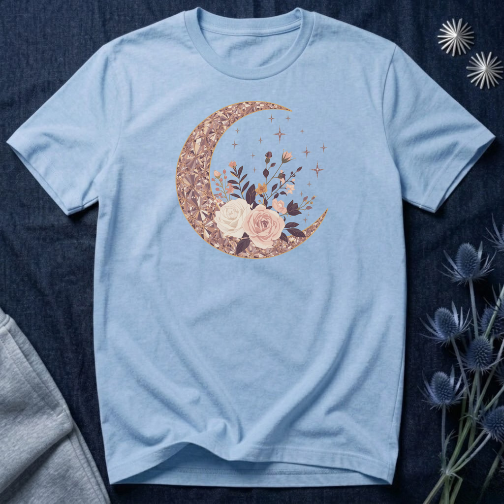 Rose Gold Celestial Moon Floral Graphic T-Shirt