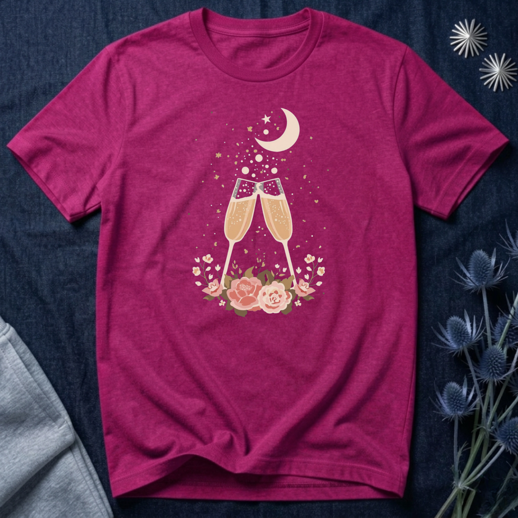 Celestial Champagne & Blush Florals Graphic T-Shirt