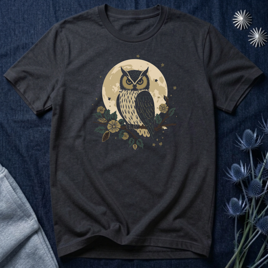 Moonlit Owl Botanical Graphic T-Shirt
