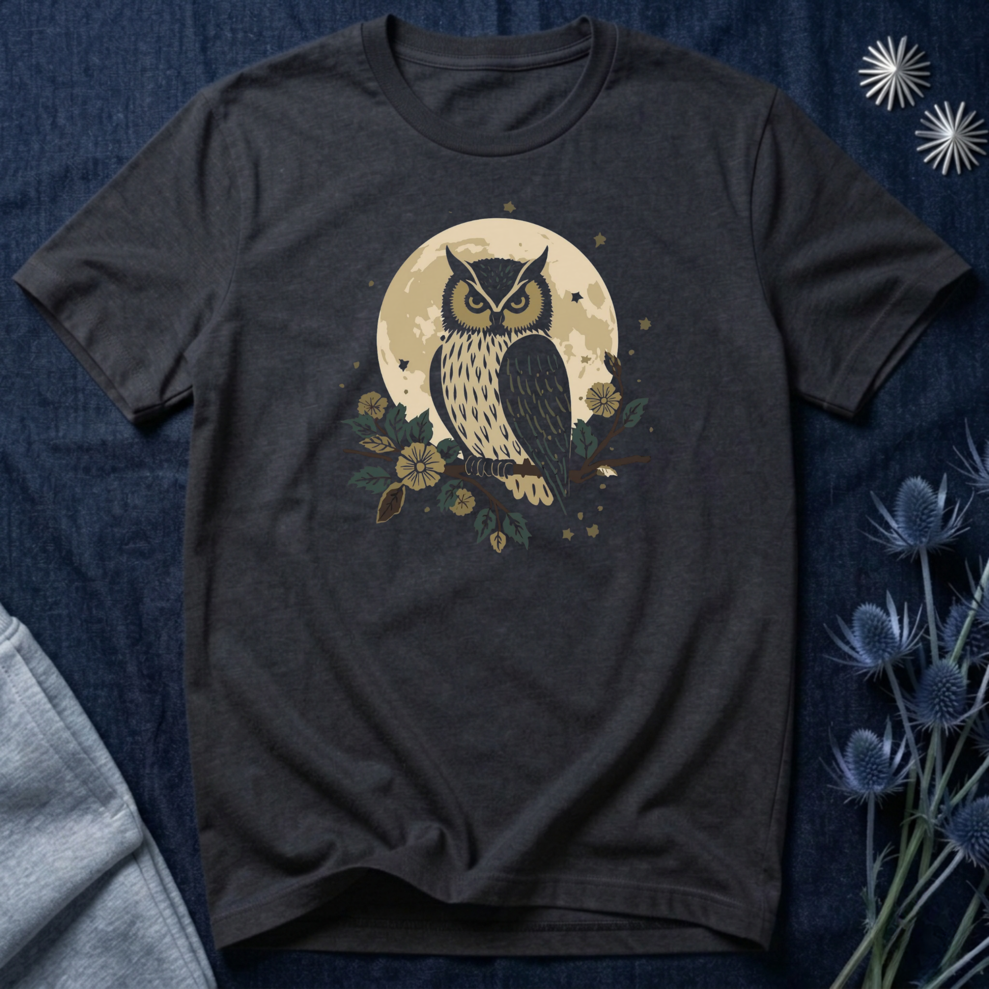 Moonlit Owl Botanical Graphic T-Shirt