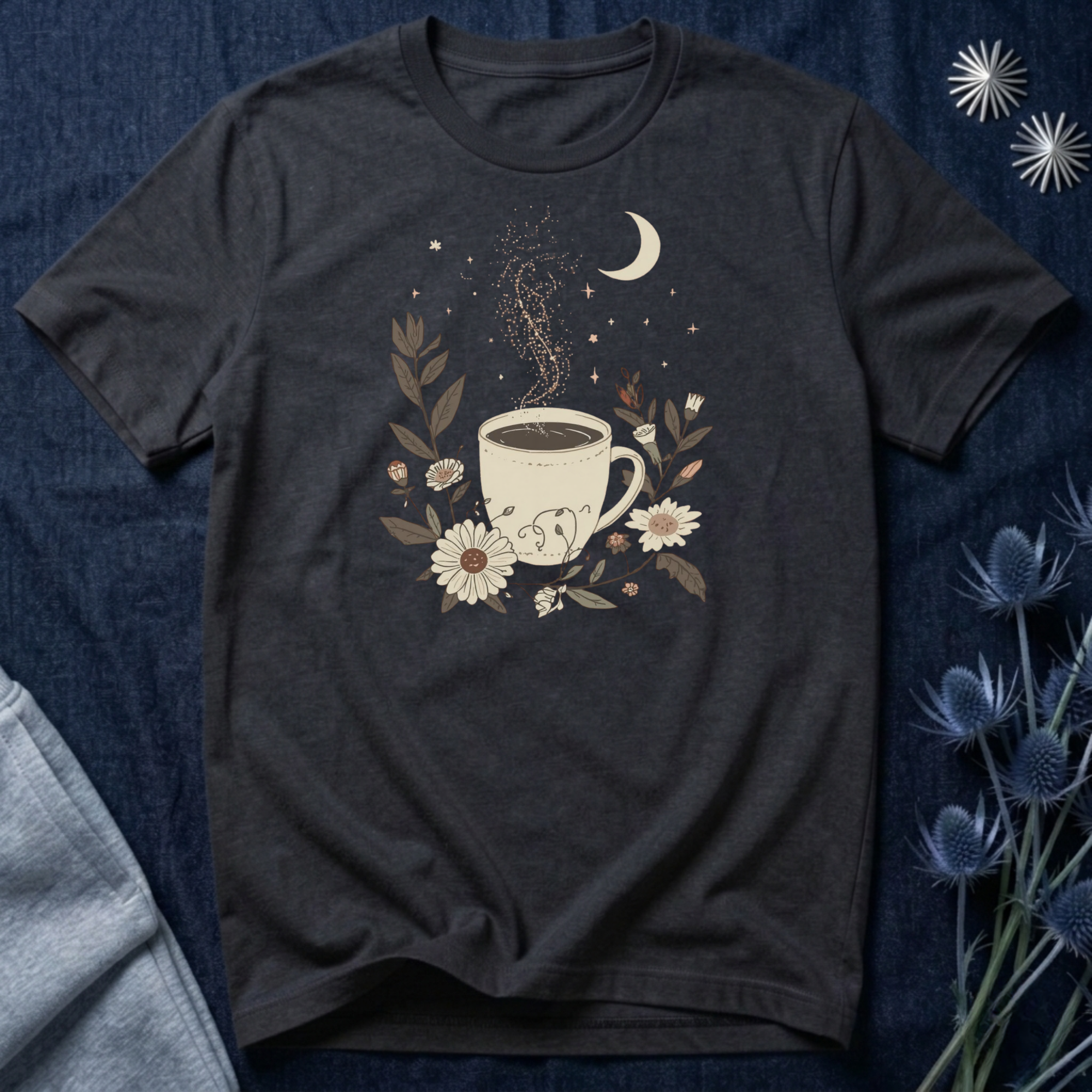 Moonlit Coffee & Wildflower Graphic T-Shirt