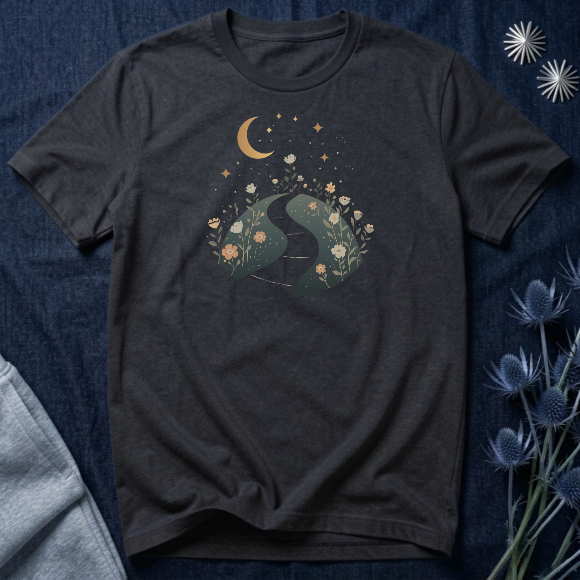Moonlit Wildflower Path Graphic T-Shirt