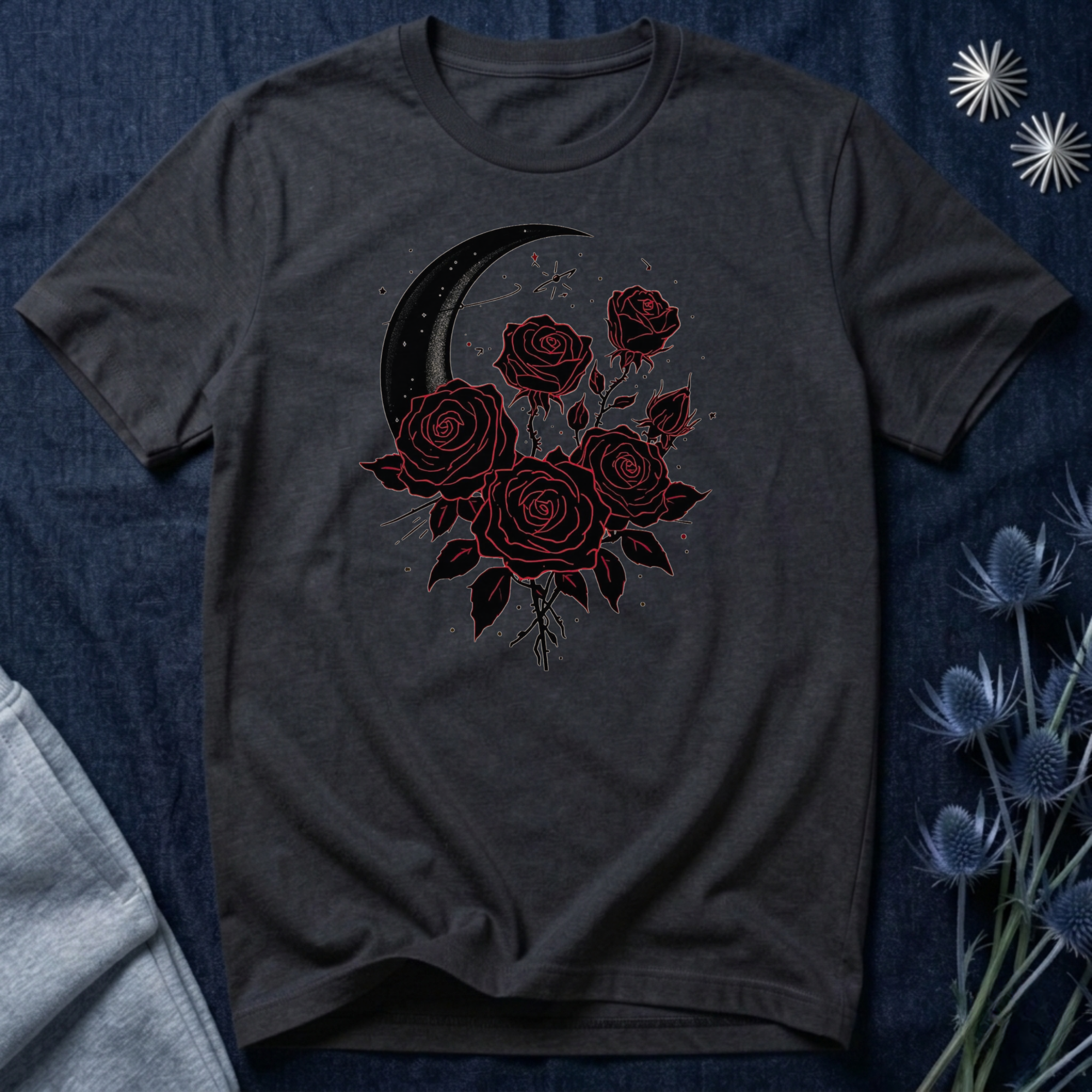 Gothic Moon and Roses T-Shirt